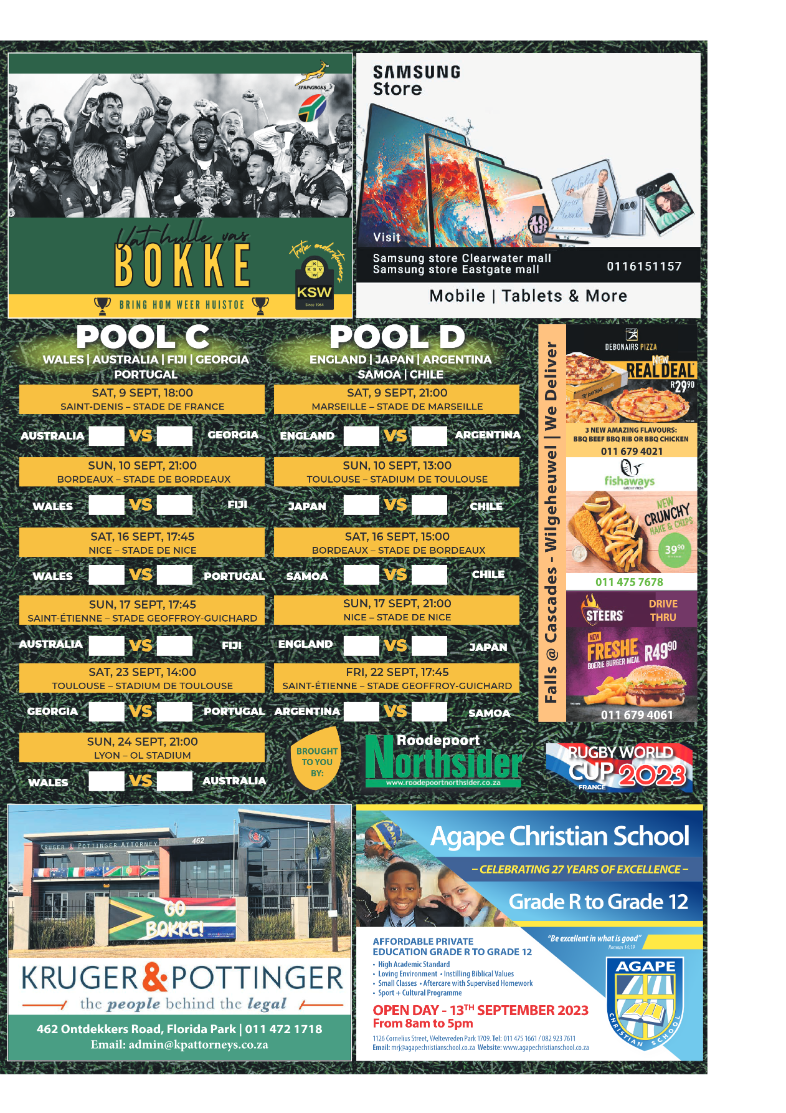 Roodepoort Northsider WCR Fixtures 2023 page 1