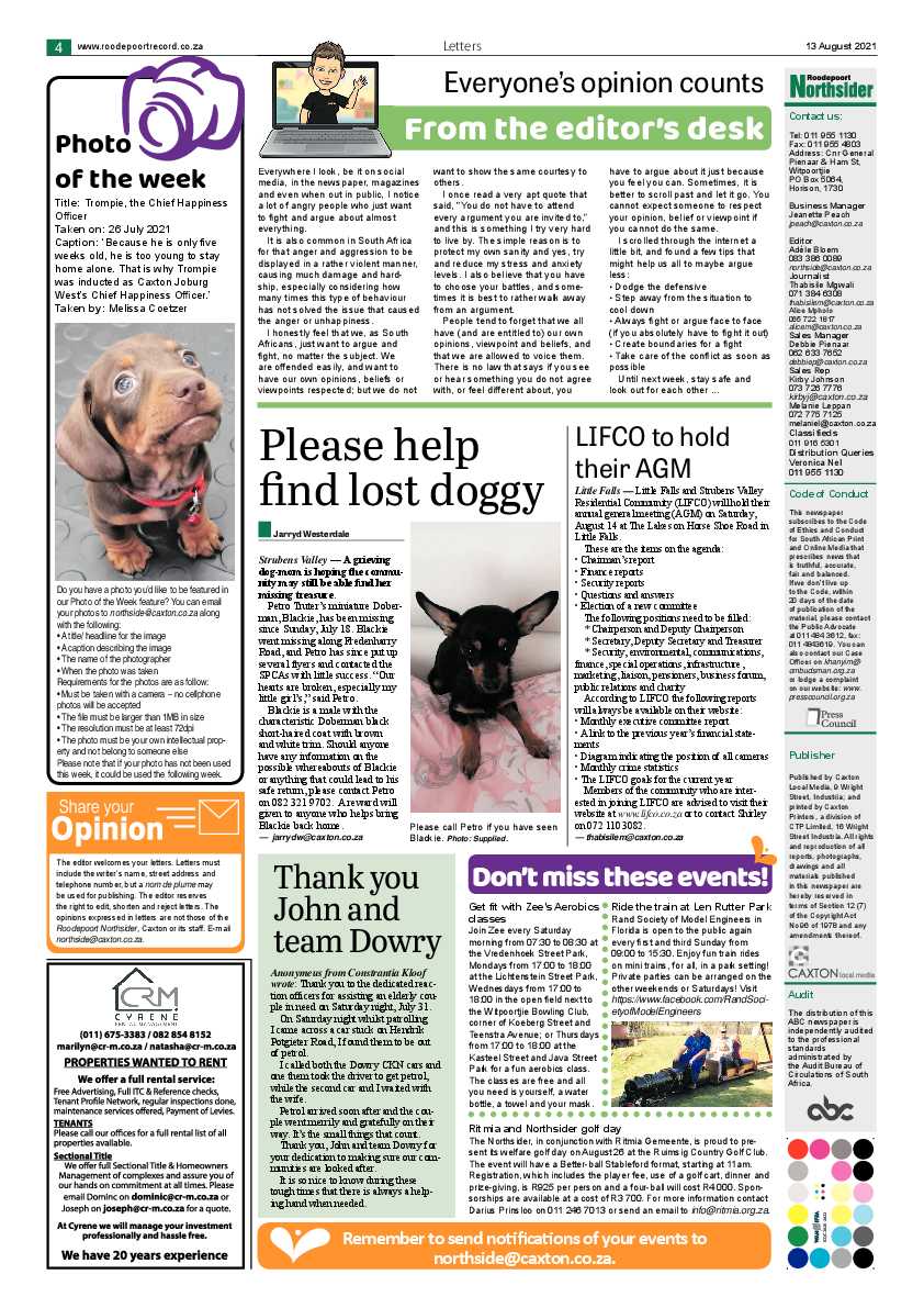 Roodepoort Northsider 13 August 2021 page 4