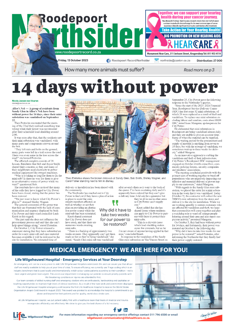 Roodepoort Northsider 13 October 2023 page 1