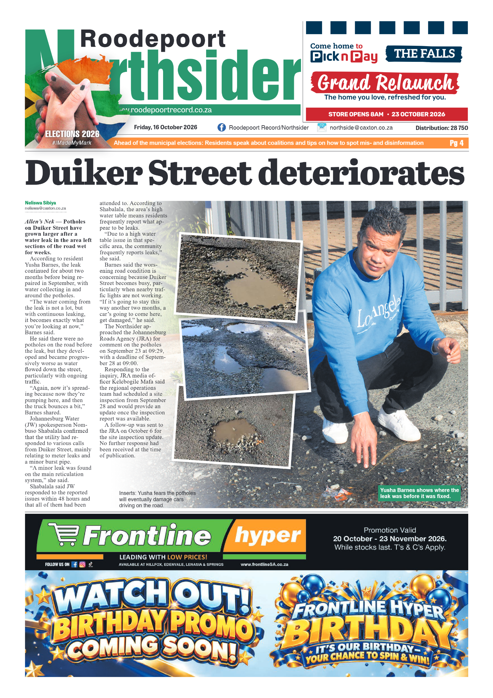Roodepoort Northsider 16 October 2026 page 1
