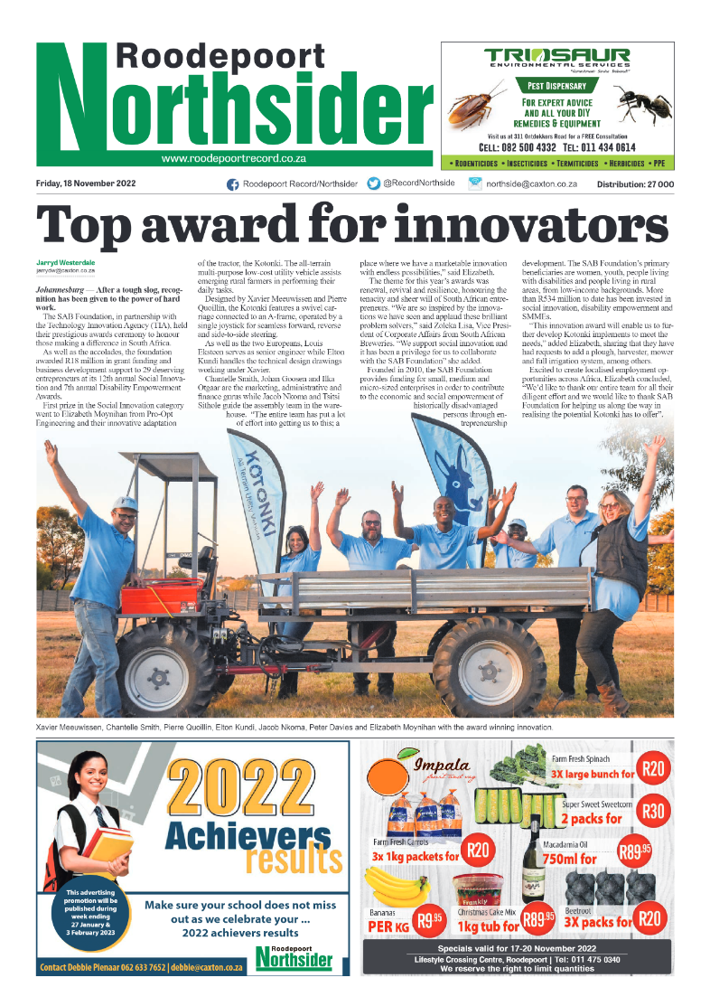 Roodepoort Northsider 18 November 2022 page 1