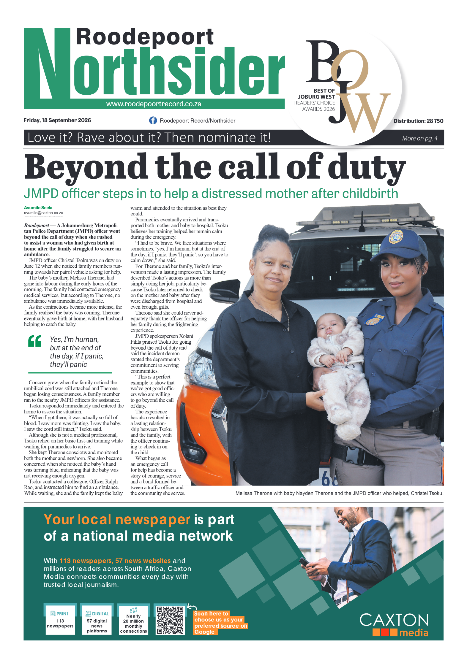 Roodepoort Northsider 18 September 2026 page 1