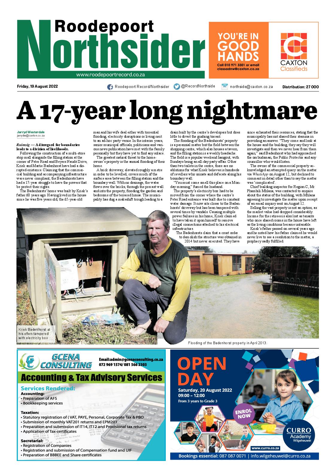 Roodepoort Record 19 August 2022 page 1