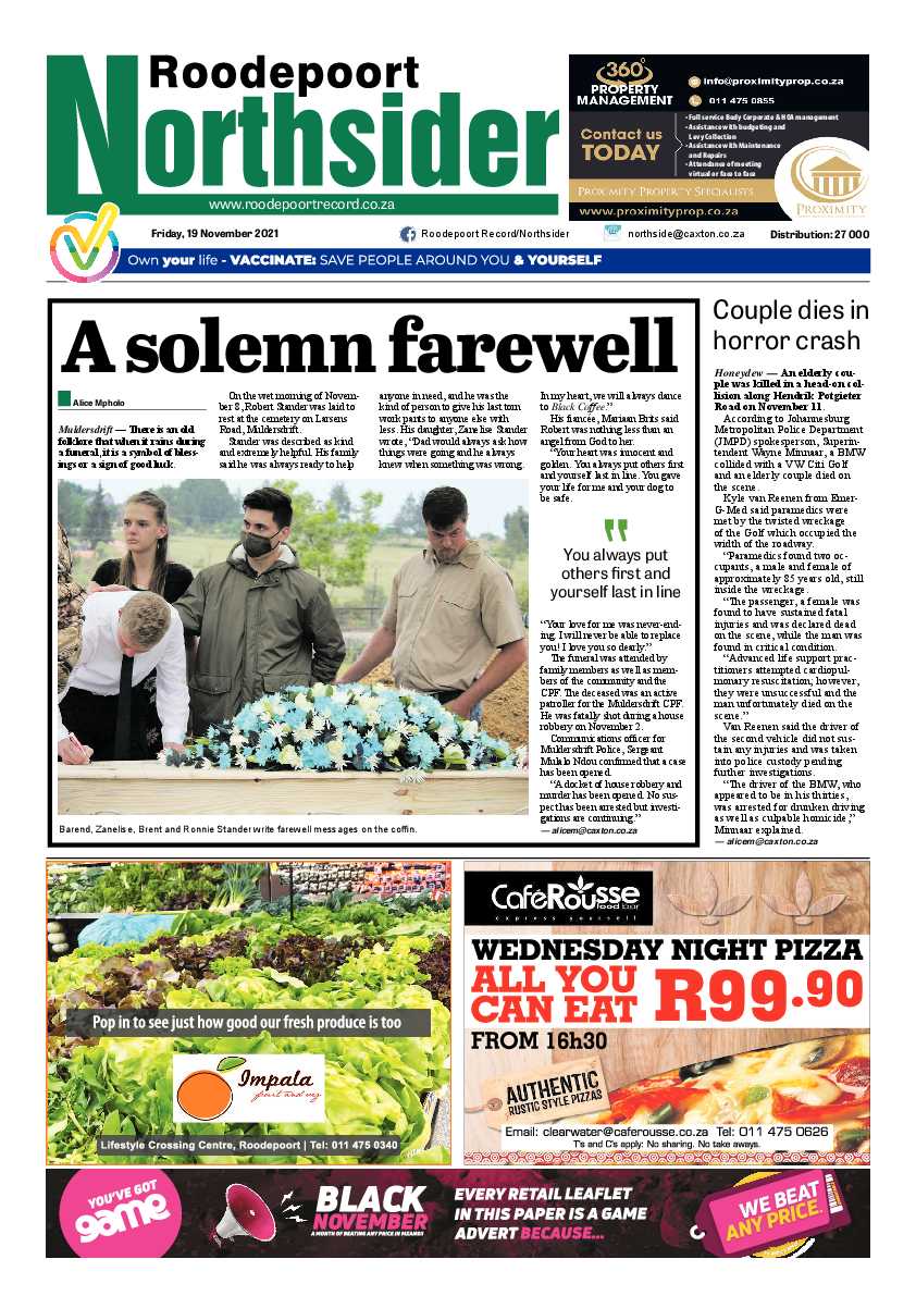 Roodepoort Northsider 19 November 2021 page 1