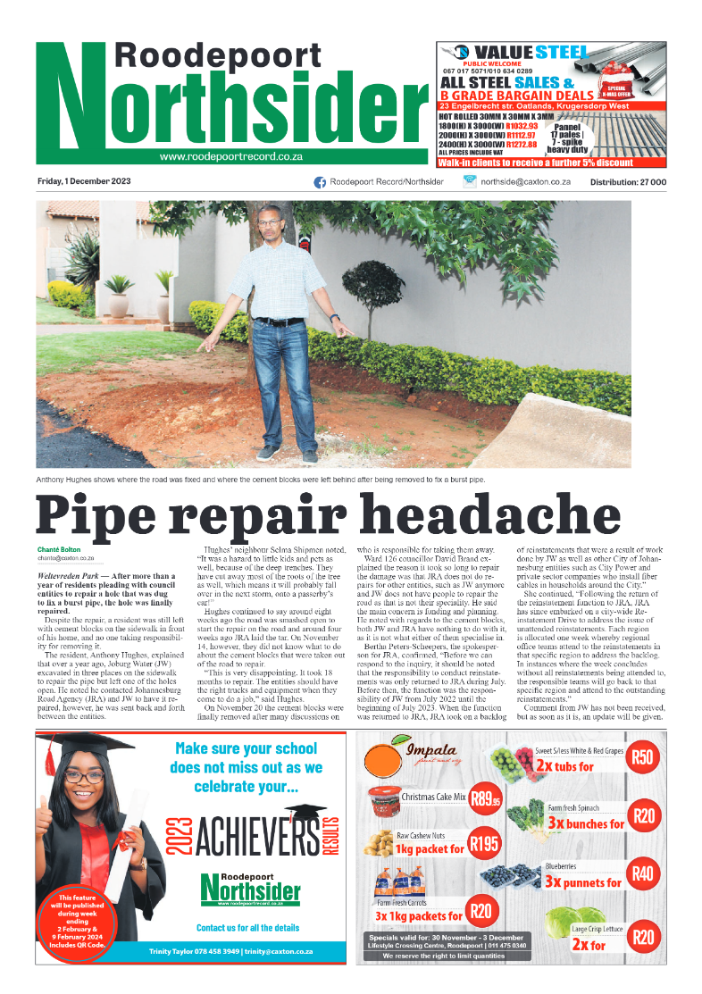 Roodepoort Northsider 1 December 2023 page 1