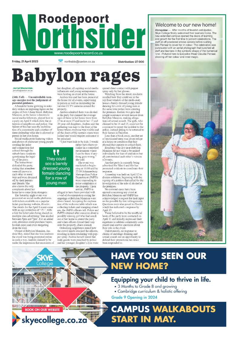 Roodepoort Northsider 21 April 2023 page 1