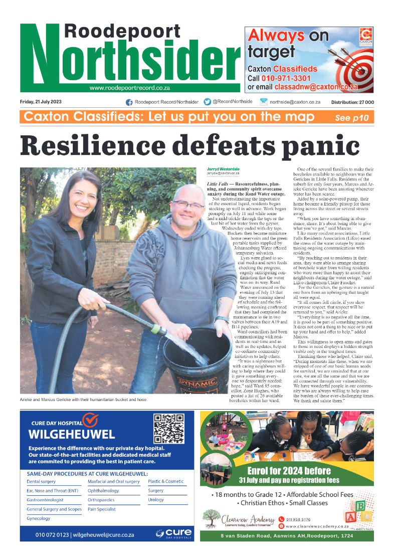 Roodepoort Northsider 21 July 2023 page 1