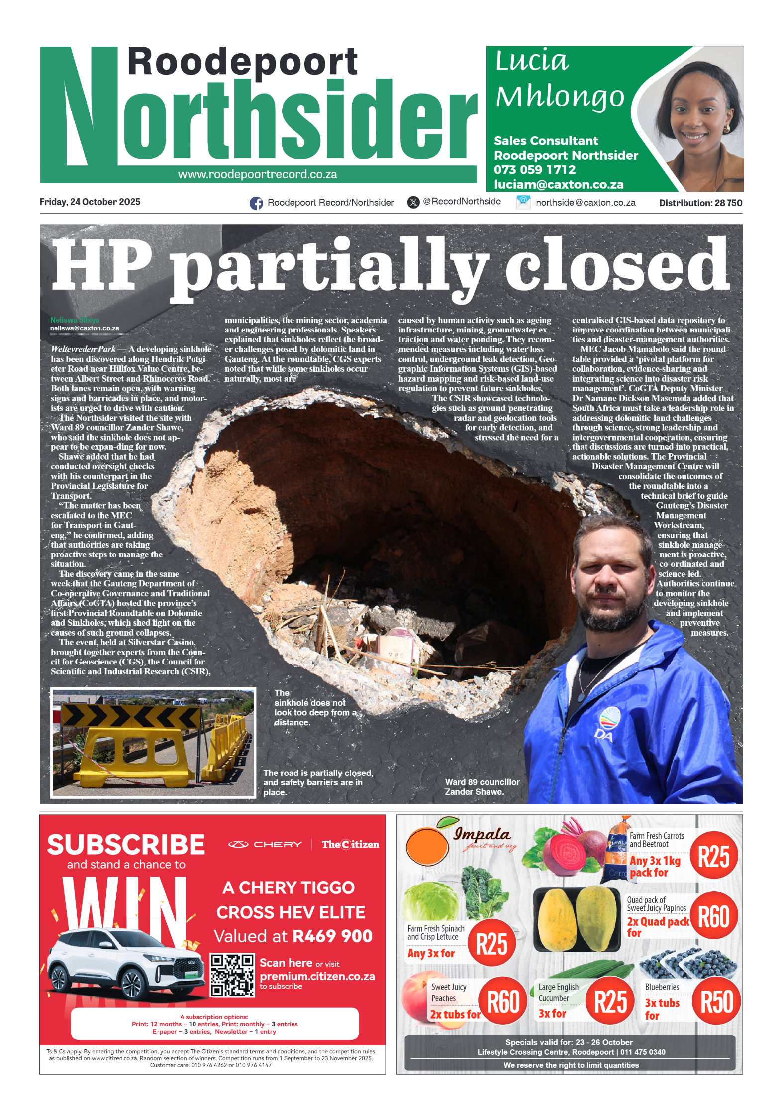 Roodepoort Northsider 24 October 2025 page 1