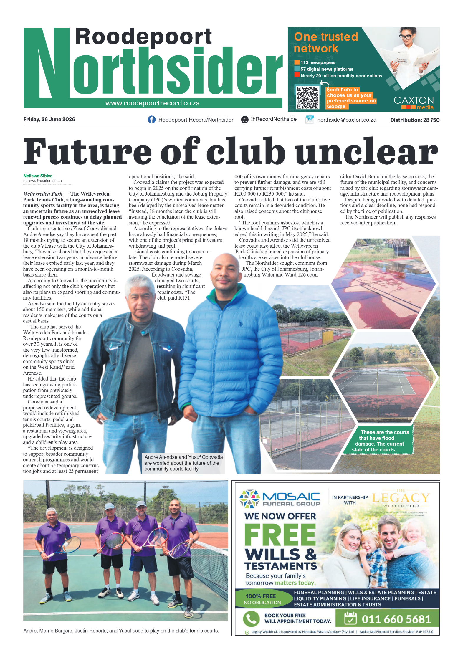 Roodepoort Northsider 26 June 2026 page 1