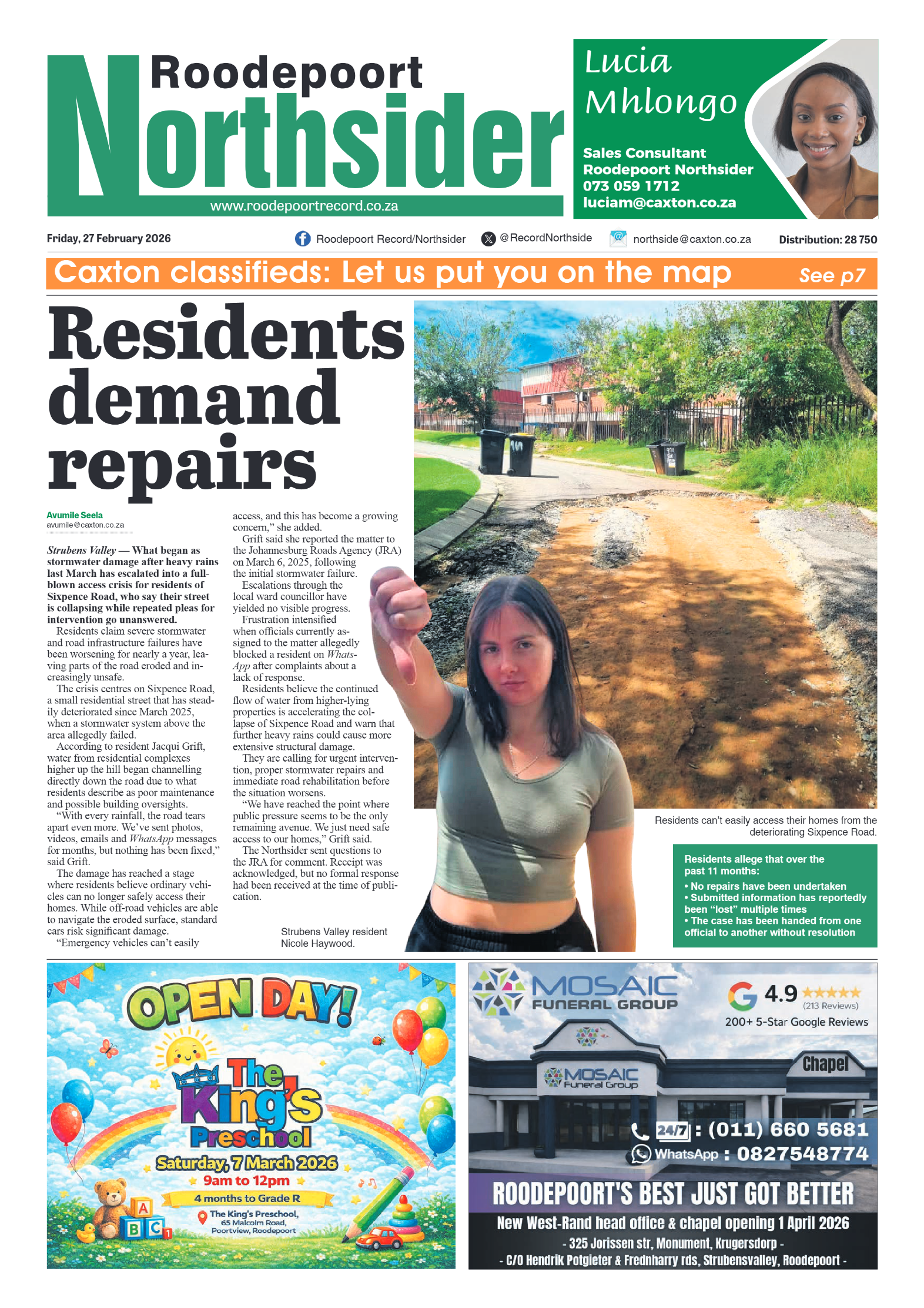 Roodepoort Northsider 27 February 2026 page 1
