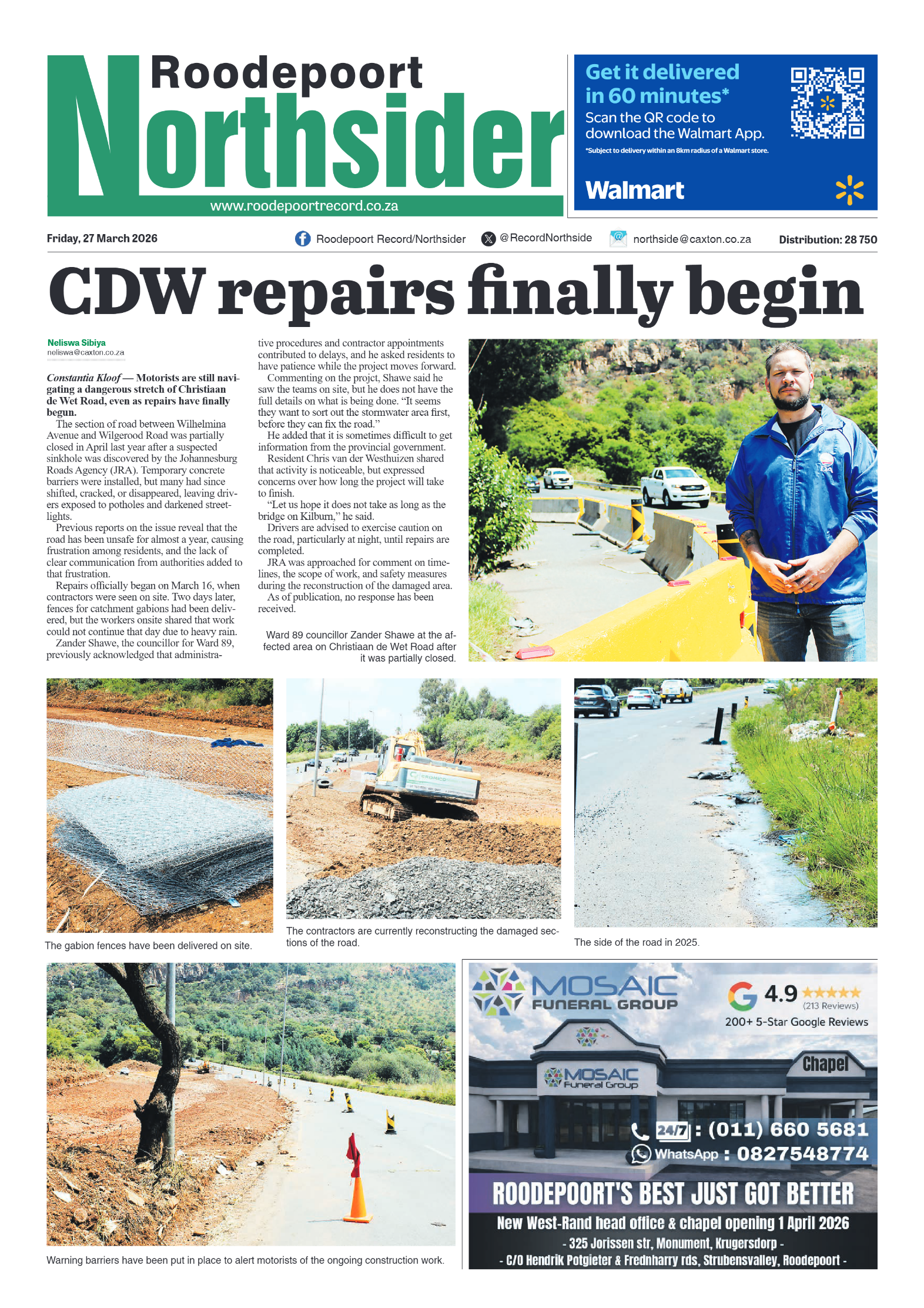 Roodepoort Northsider 27 March 2026 page 1