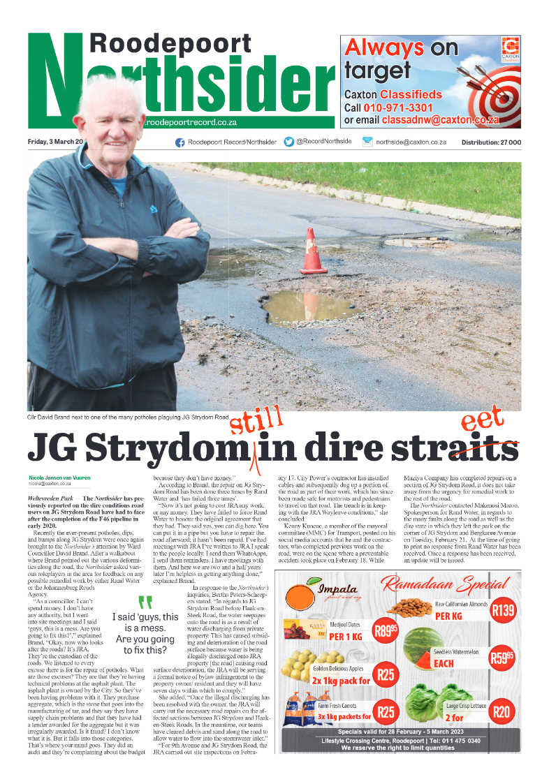 Roodepoort Northsider 3 March 2023 page 1