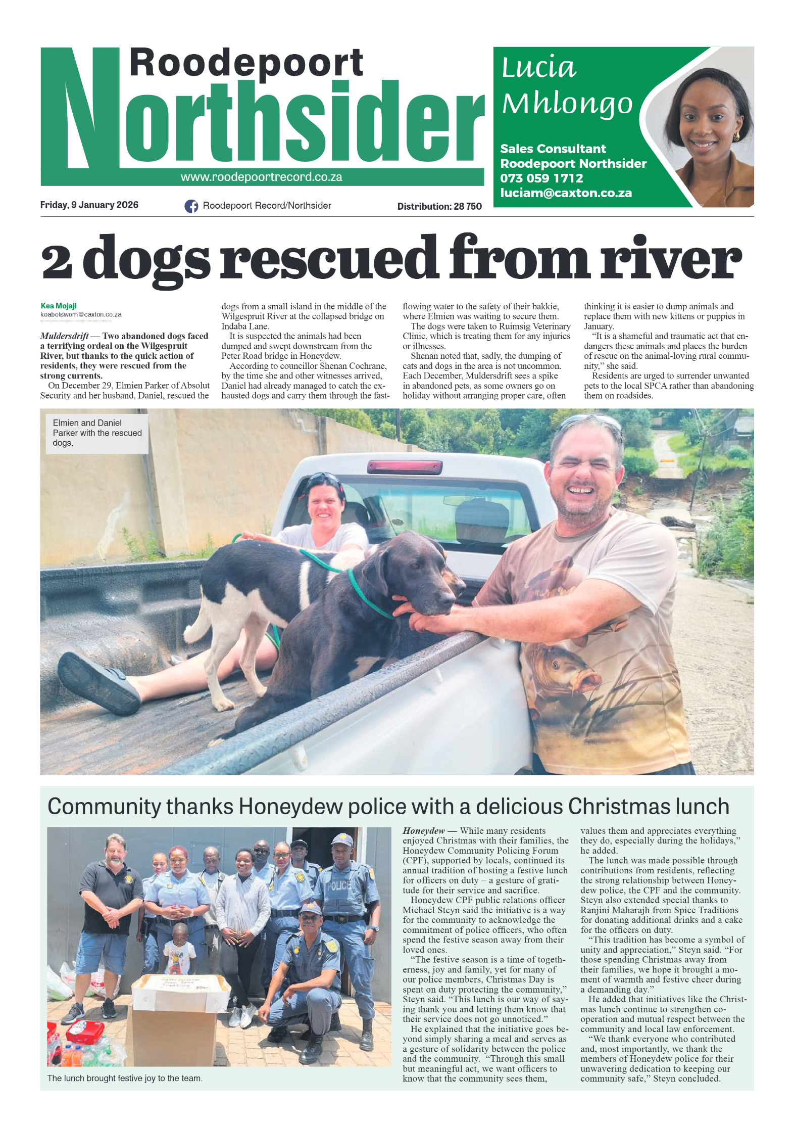 Roodepoort Northsider 9 January 2026 page 1