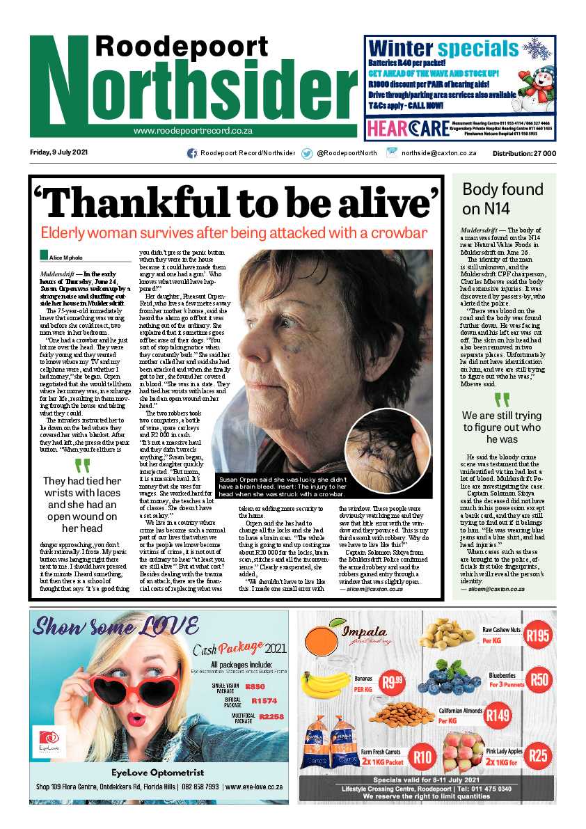 Roodepoort Northsider 9 July 2021 page 1