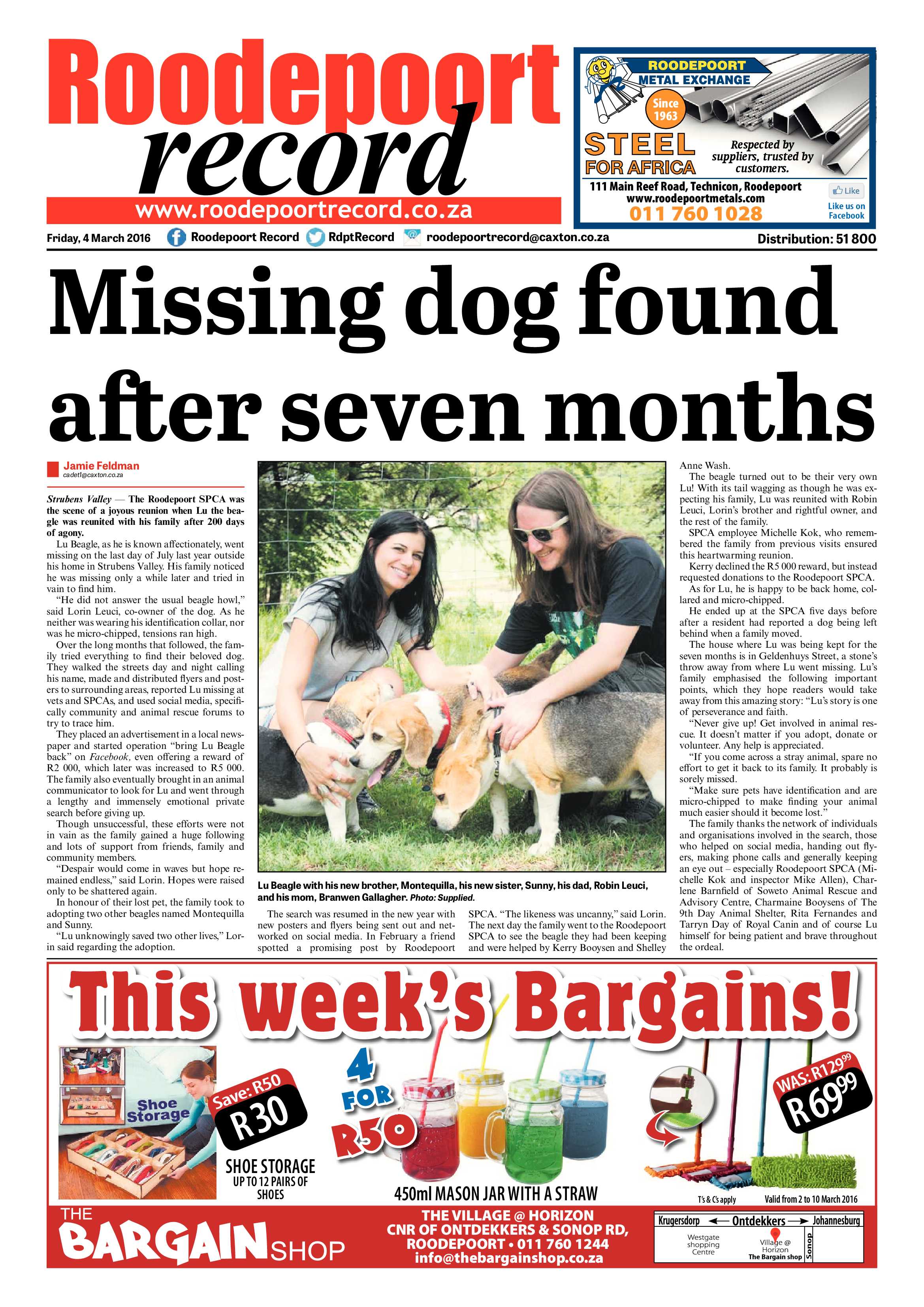 Roodepoort Record 04 March 2016 page 1