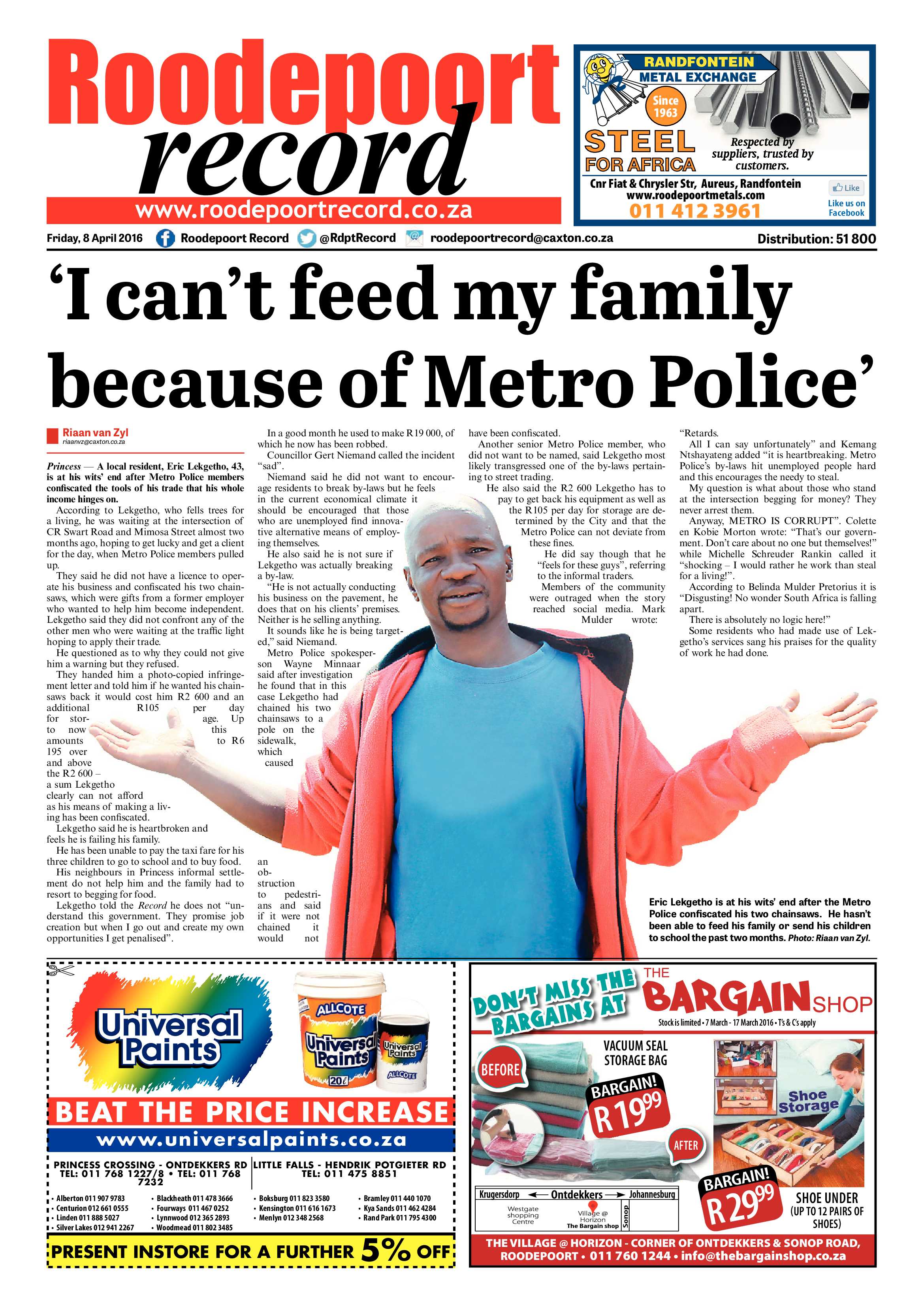 Roodepoort Record 08 April 2016 page 1