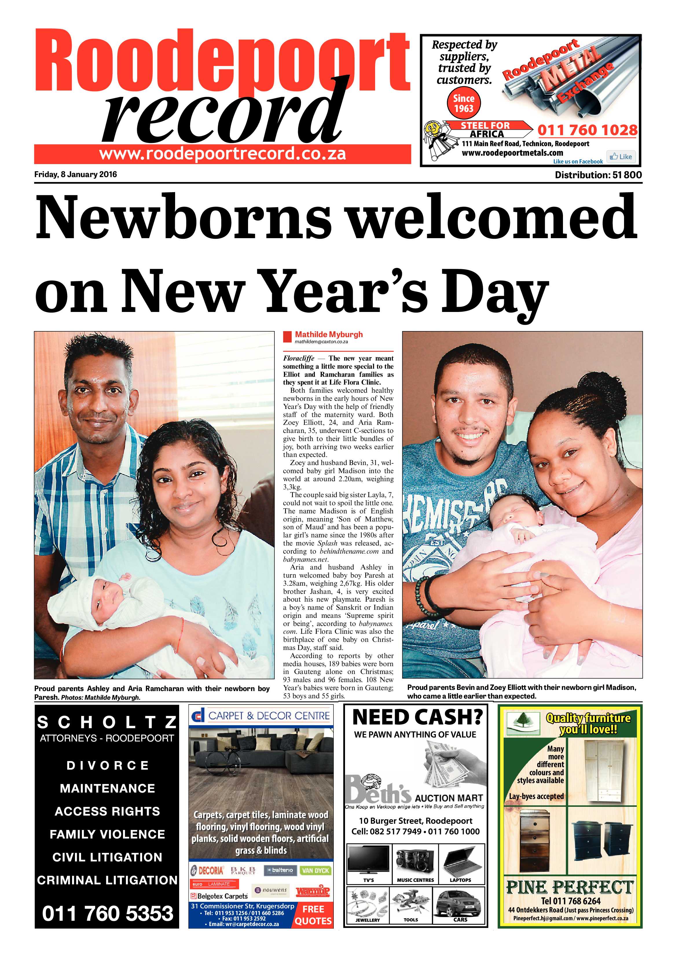 Roodepoort Record 08 January 2016 page 1