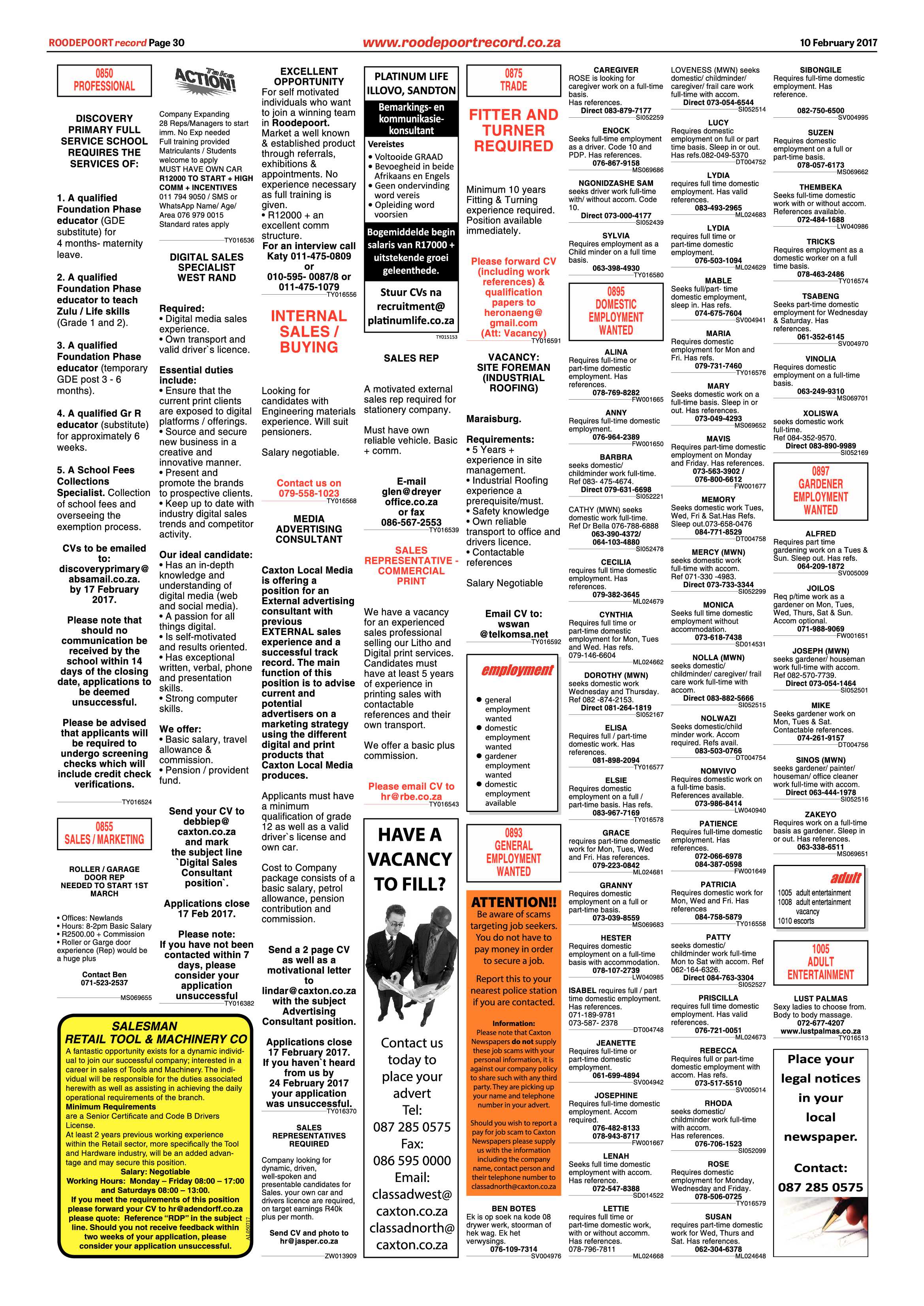 Roodepoort Record 10 February 2017 page 30