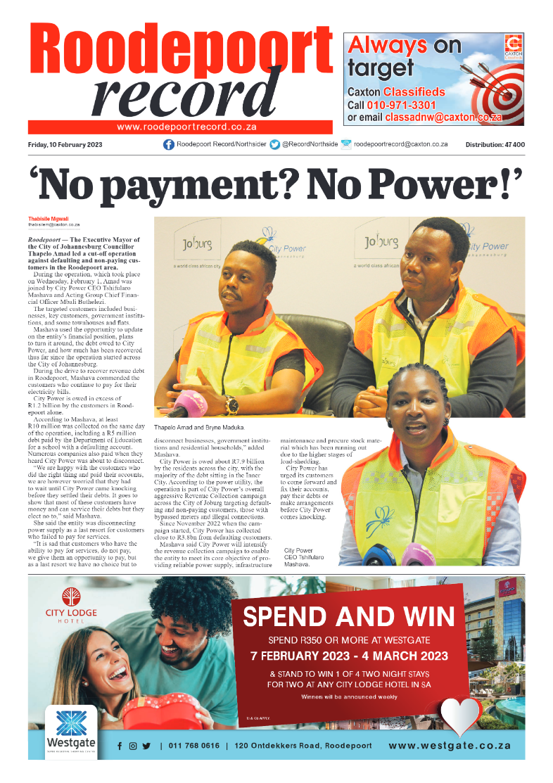 Roodepoort Record 10 February 2023 page 1
