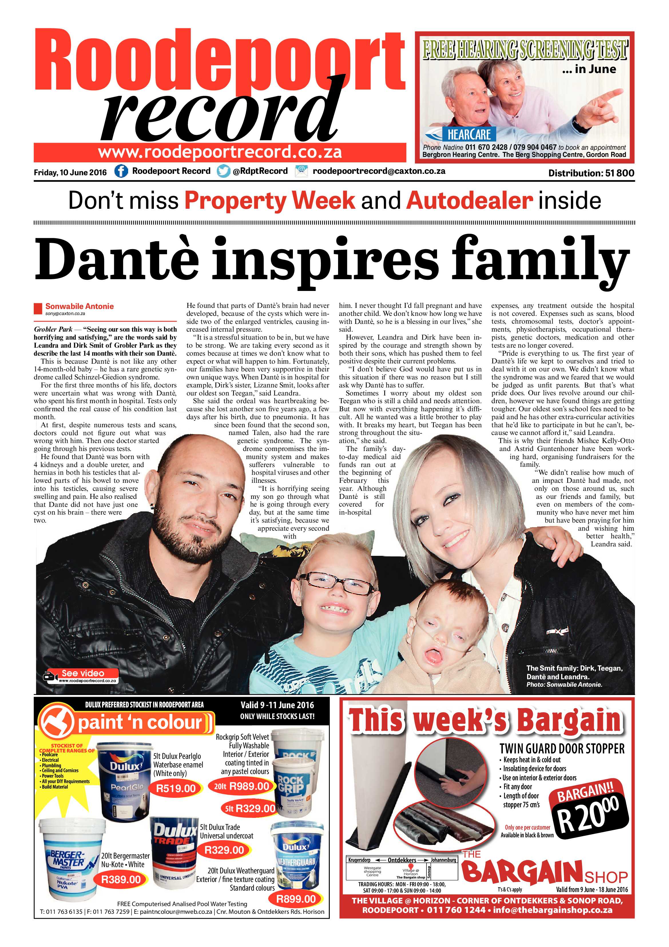 Roodepoort Record 10 June 2016 page 1