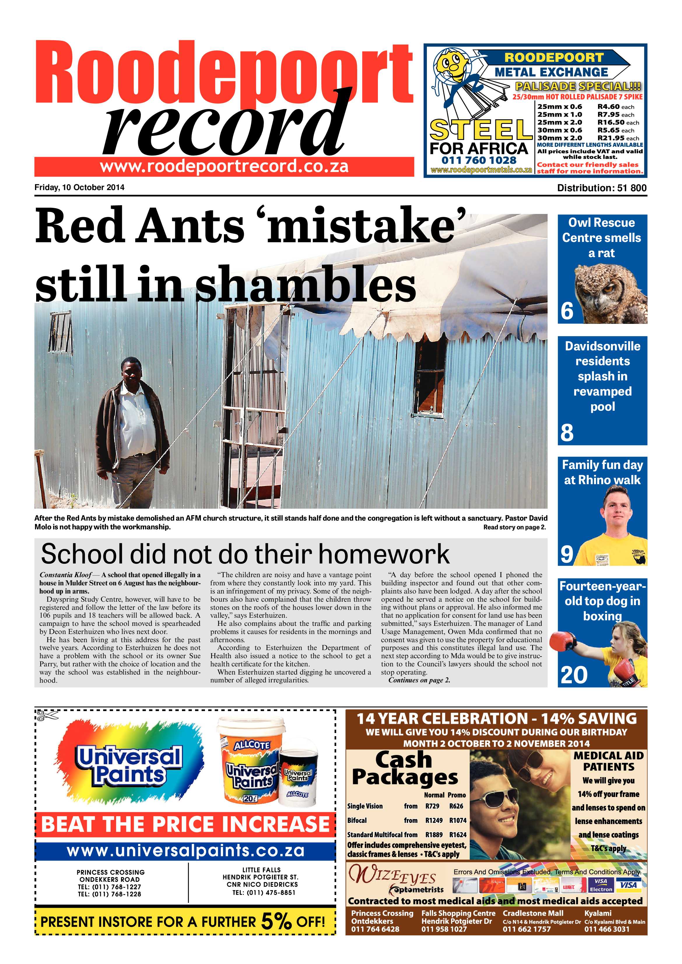 Roodepoort Record 10 October 2014 page 1