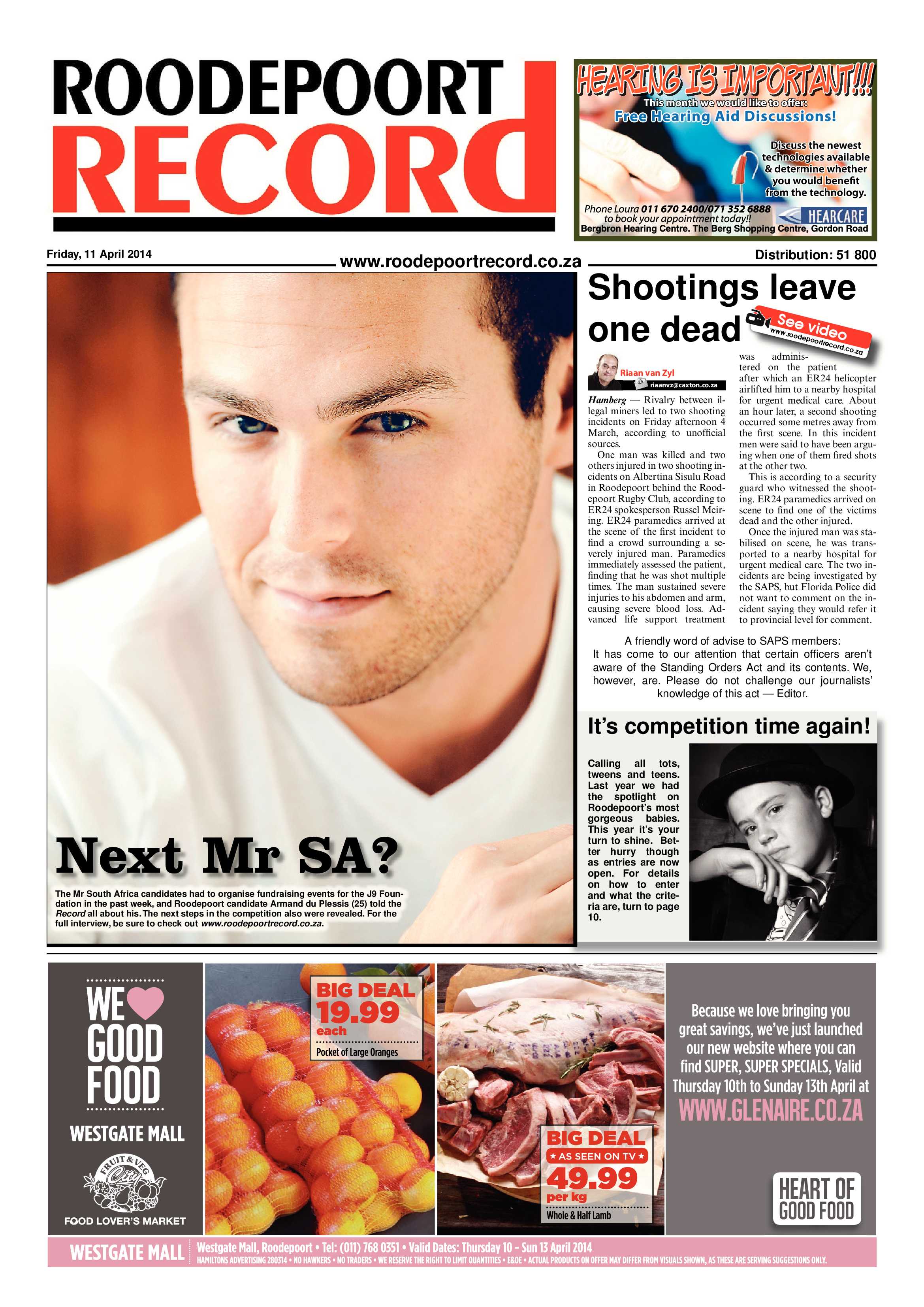 Roodepoort Record 11 April 2014 page 1