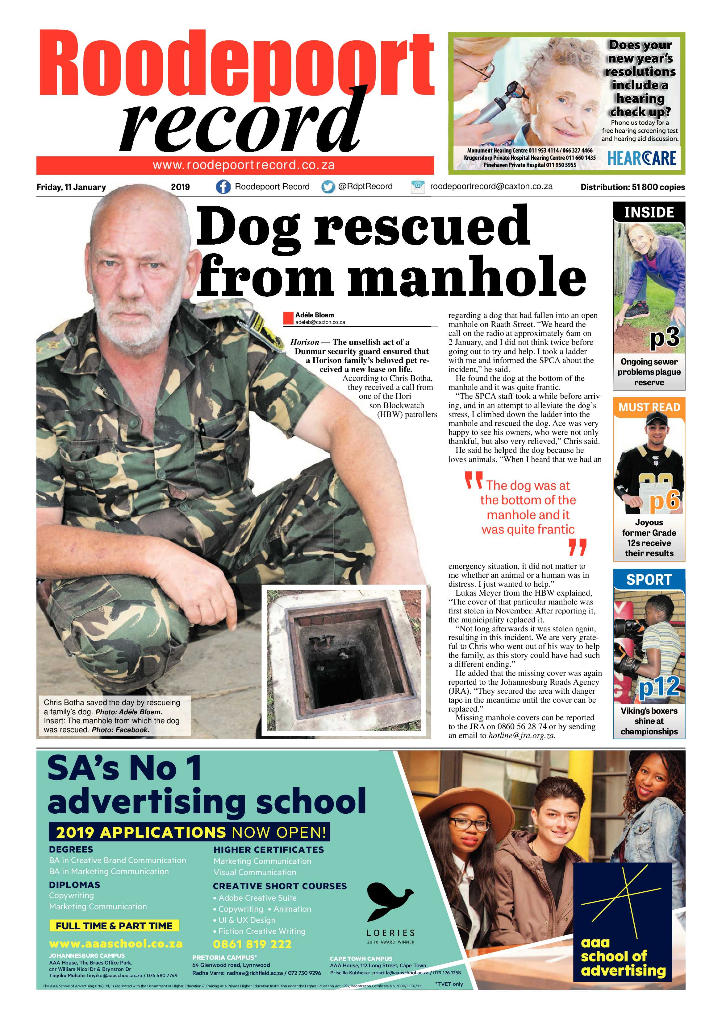 Roodepoort Record 11 January 2019 page 1