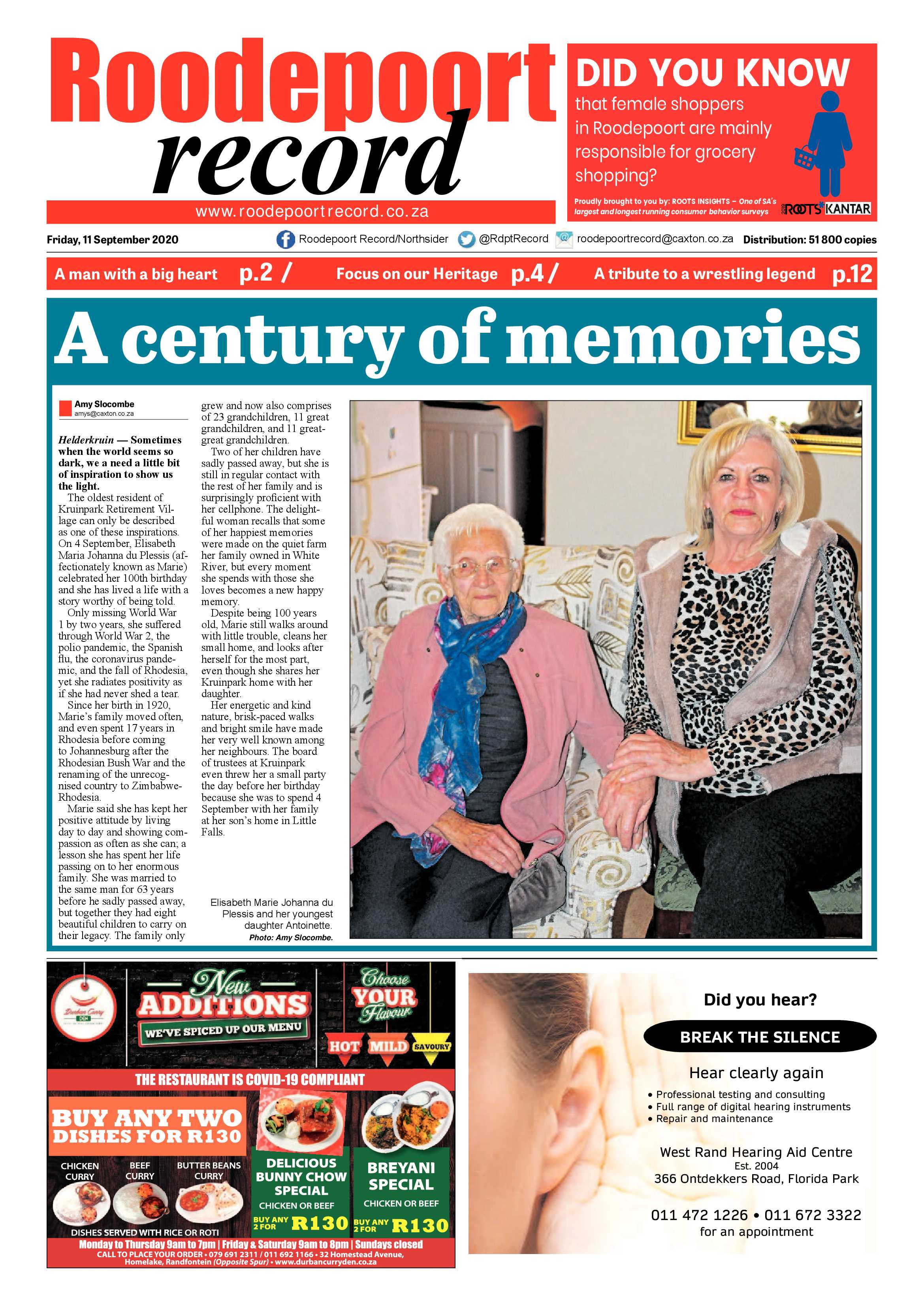 Roodepoort Record 11 September 2020 page 1