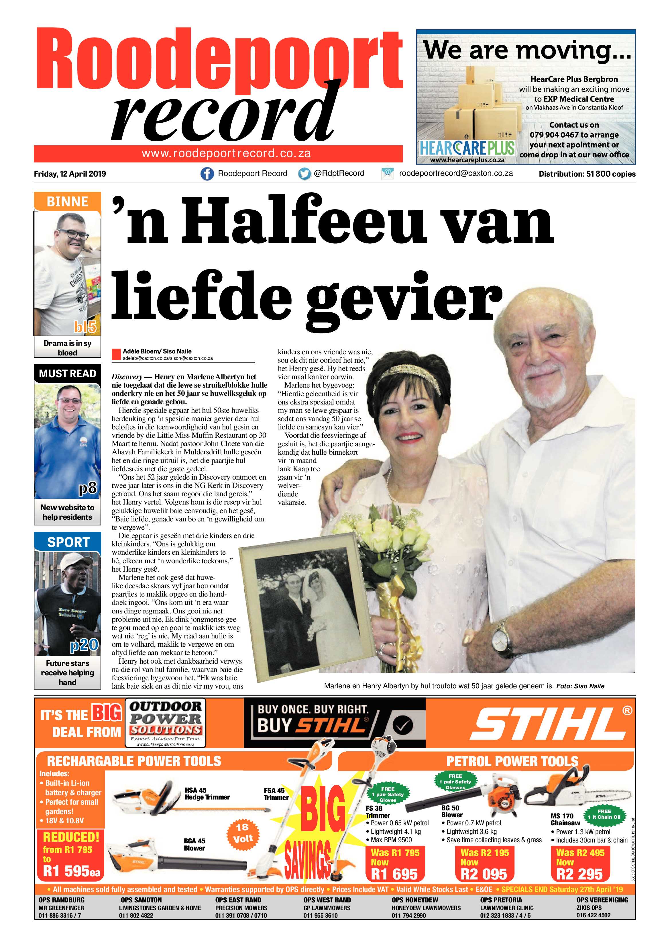 Roodepoort Record 12 April 2019 page 1