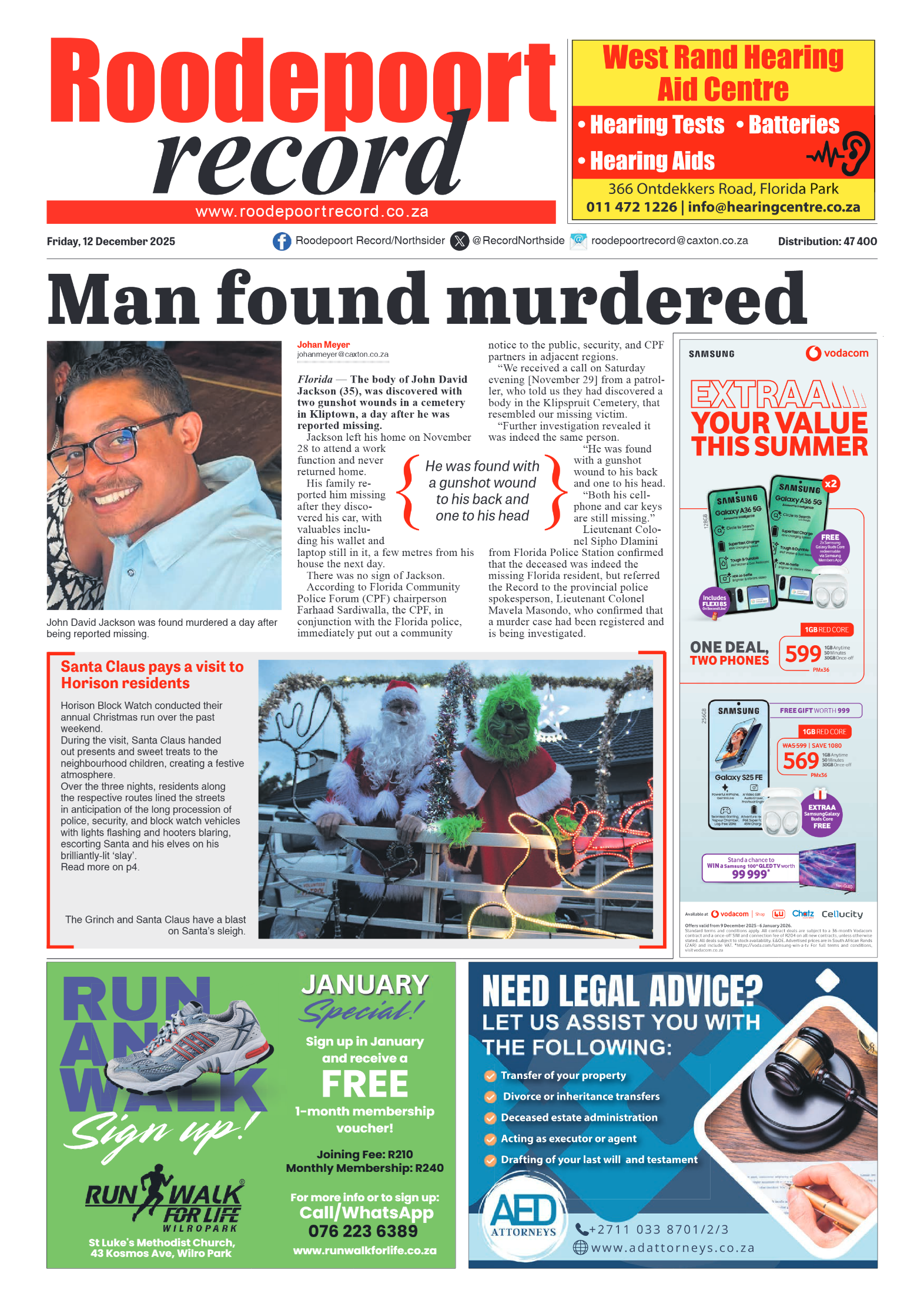 Roodepoort Record 12 December 2025 page 1