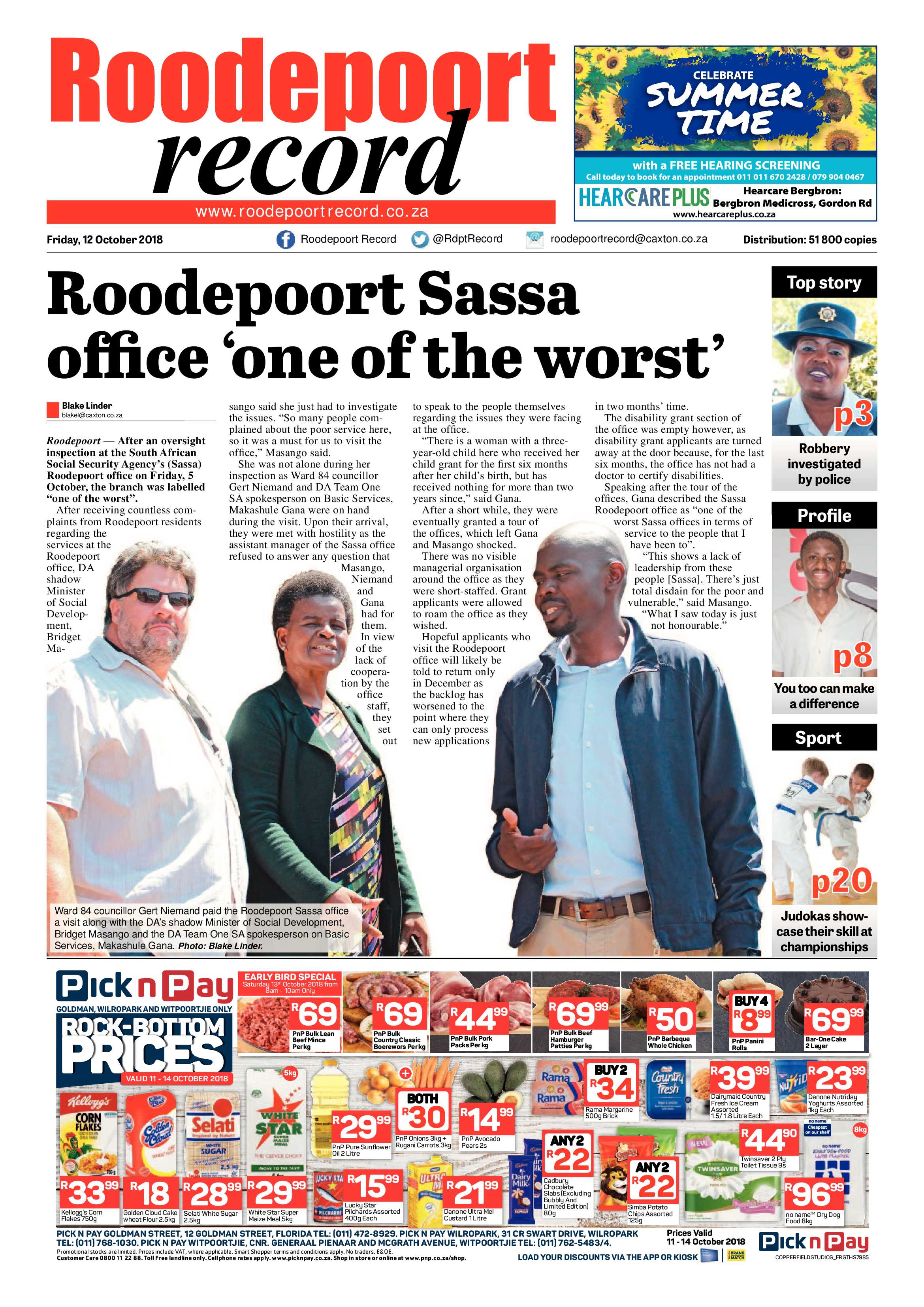 Roodepoort Record 12 October 2018 page 1