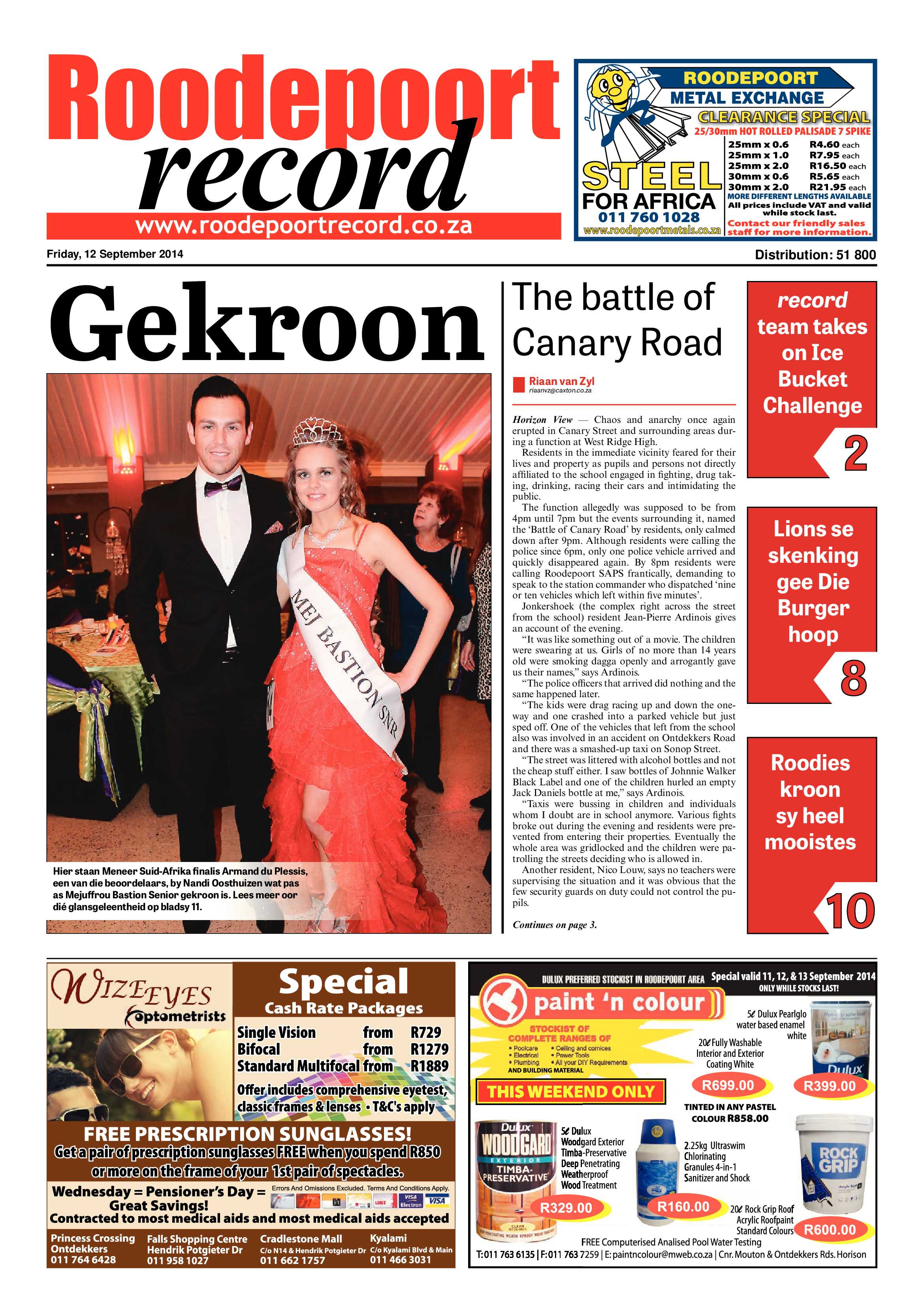 Roodepoort Record 12 September 2014 page 1