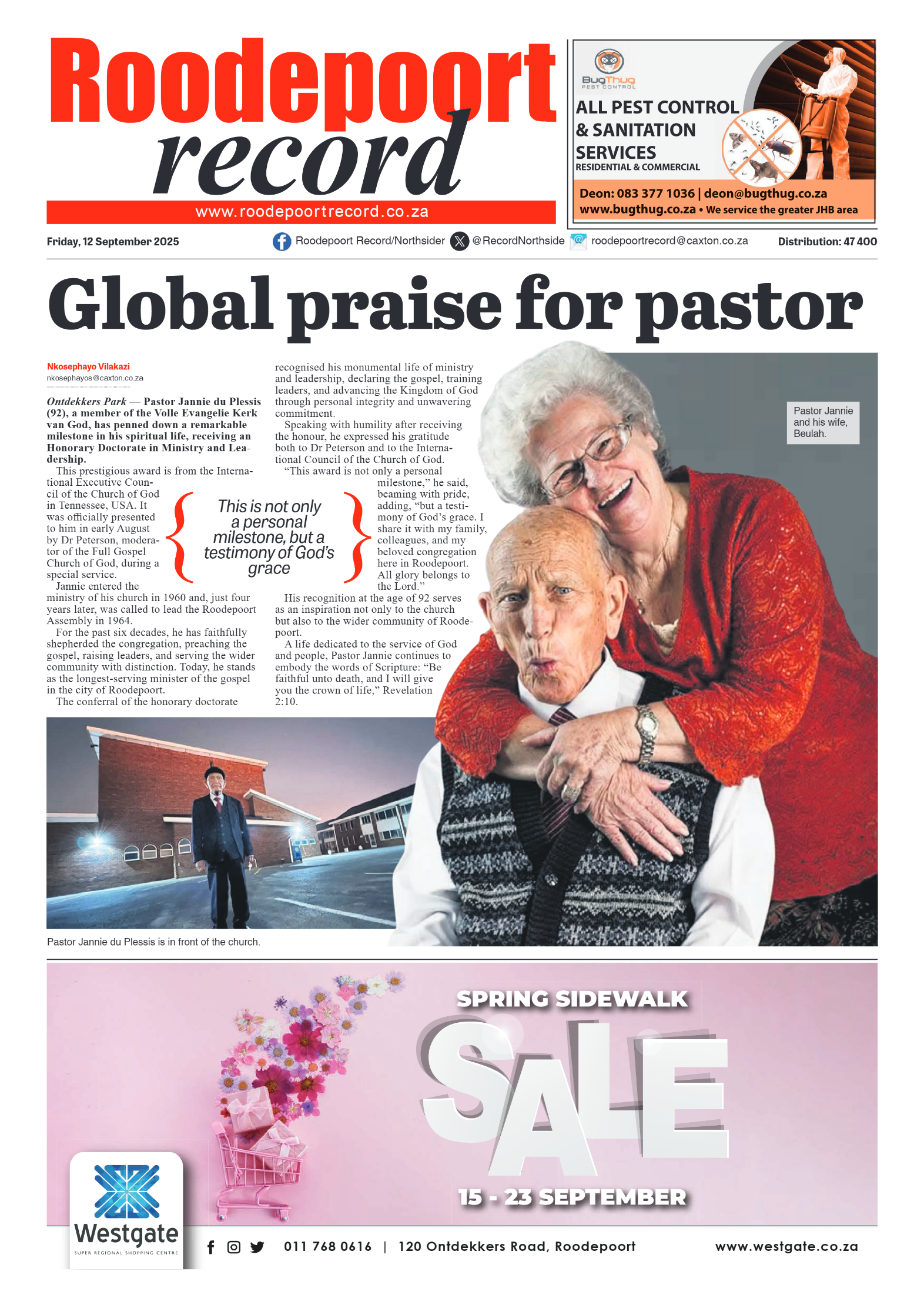 Roodepoort Record 12 September 2025 page 1