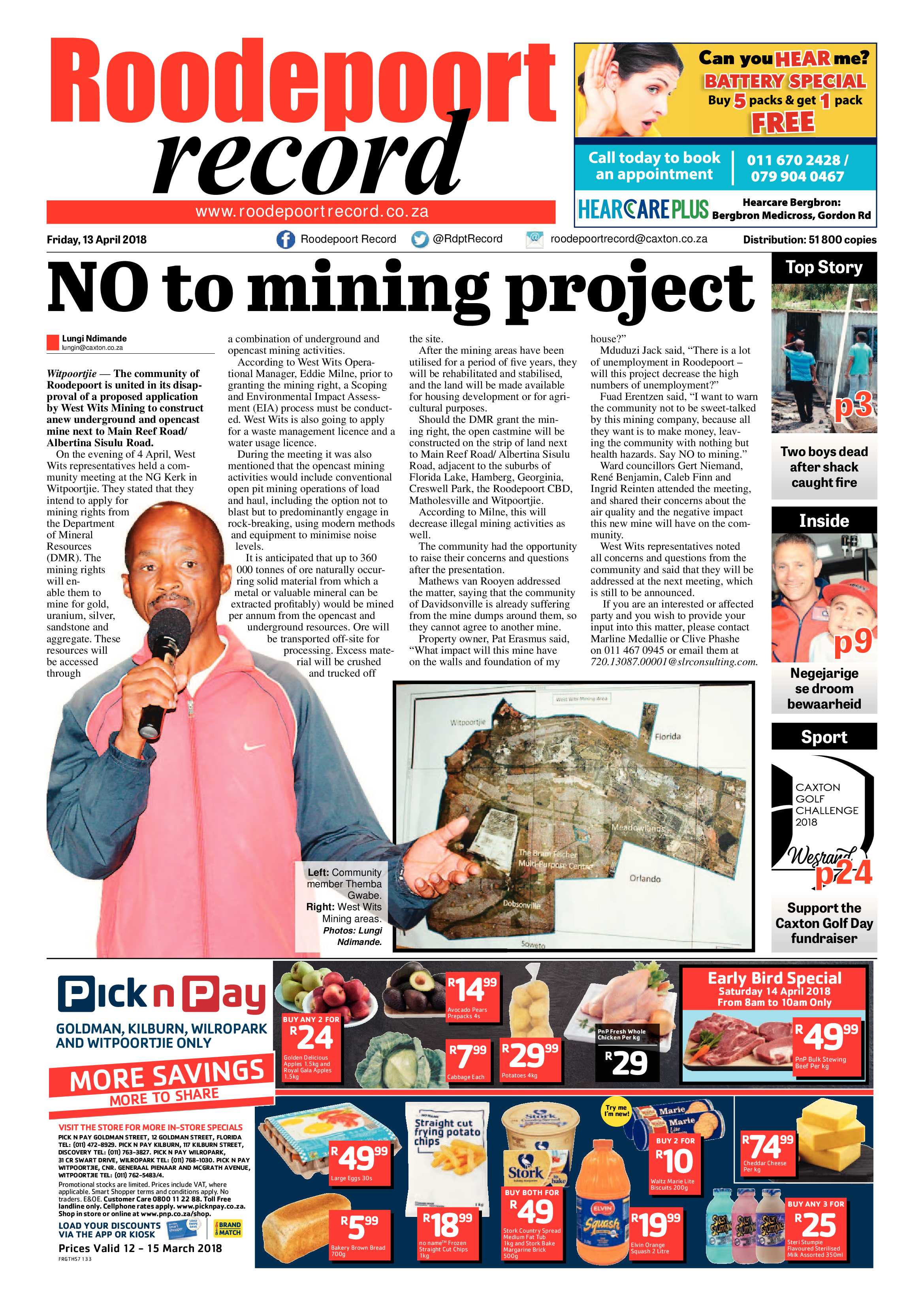 Roodepoort Record 13 April 2018 page 1