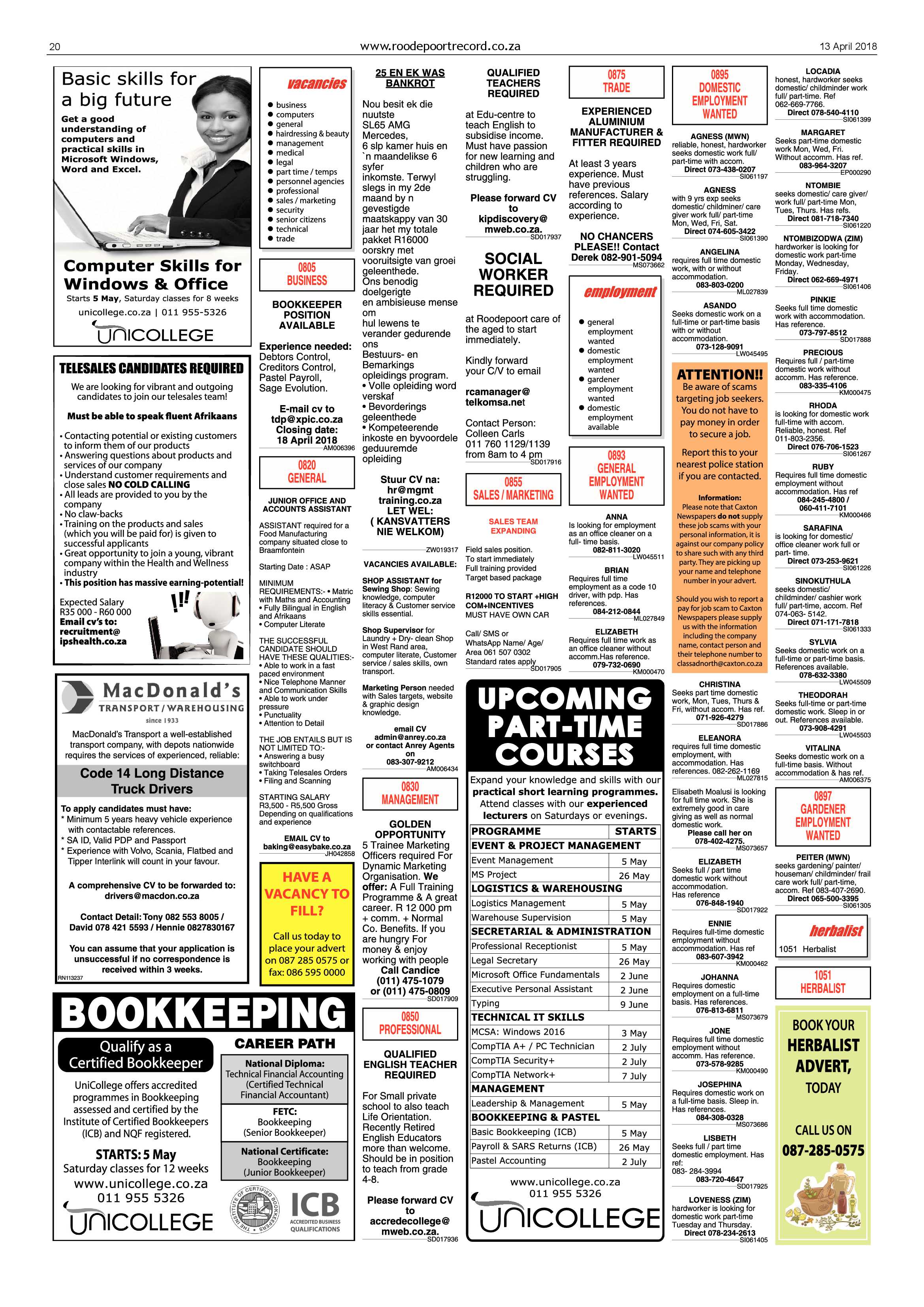 Roodepoort Record 13 April 2018 page 20