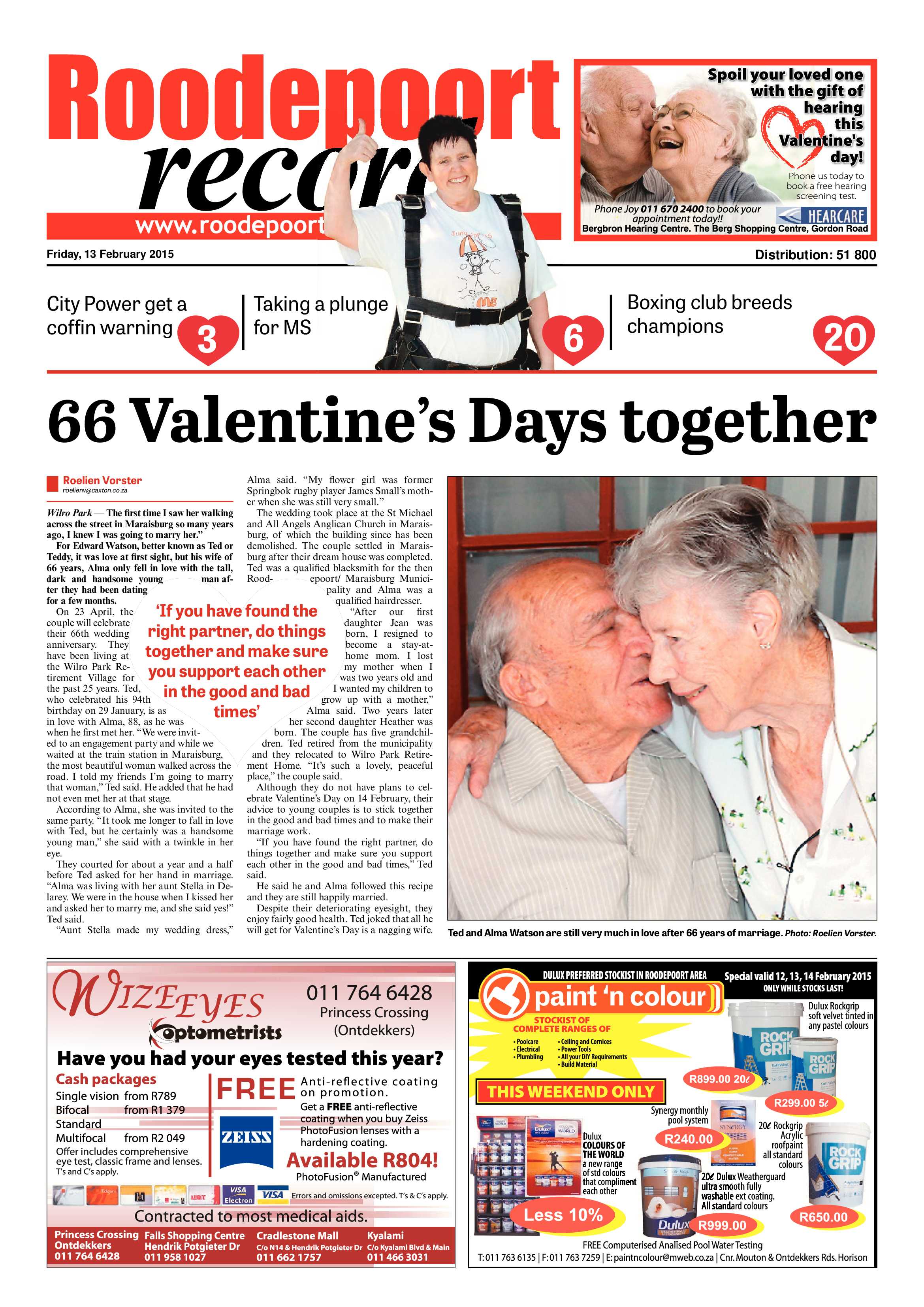 Roodepoort Record 13 February 2015 page 1