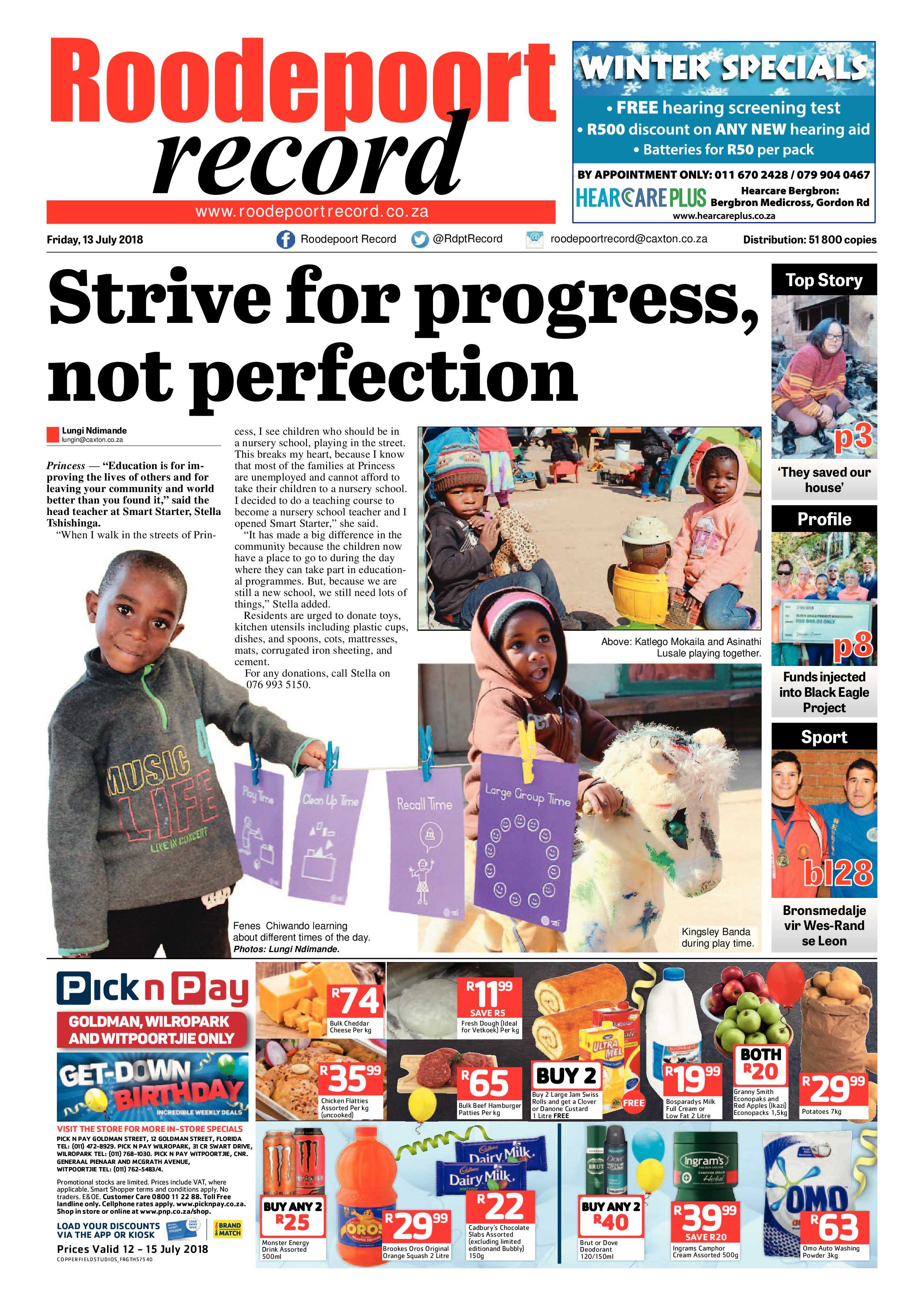 Roodepoort Record 13 July 2018 page 1