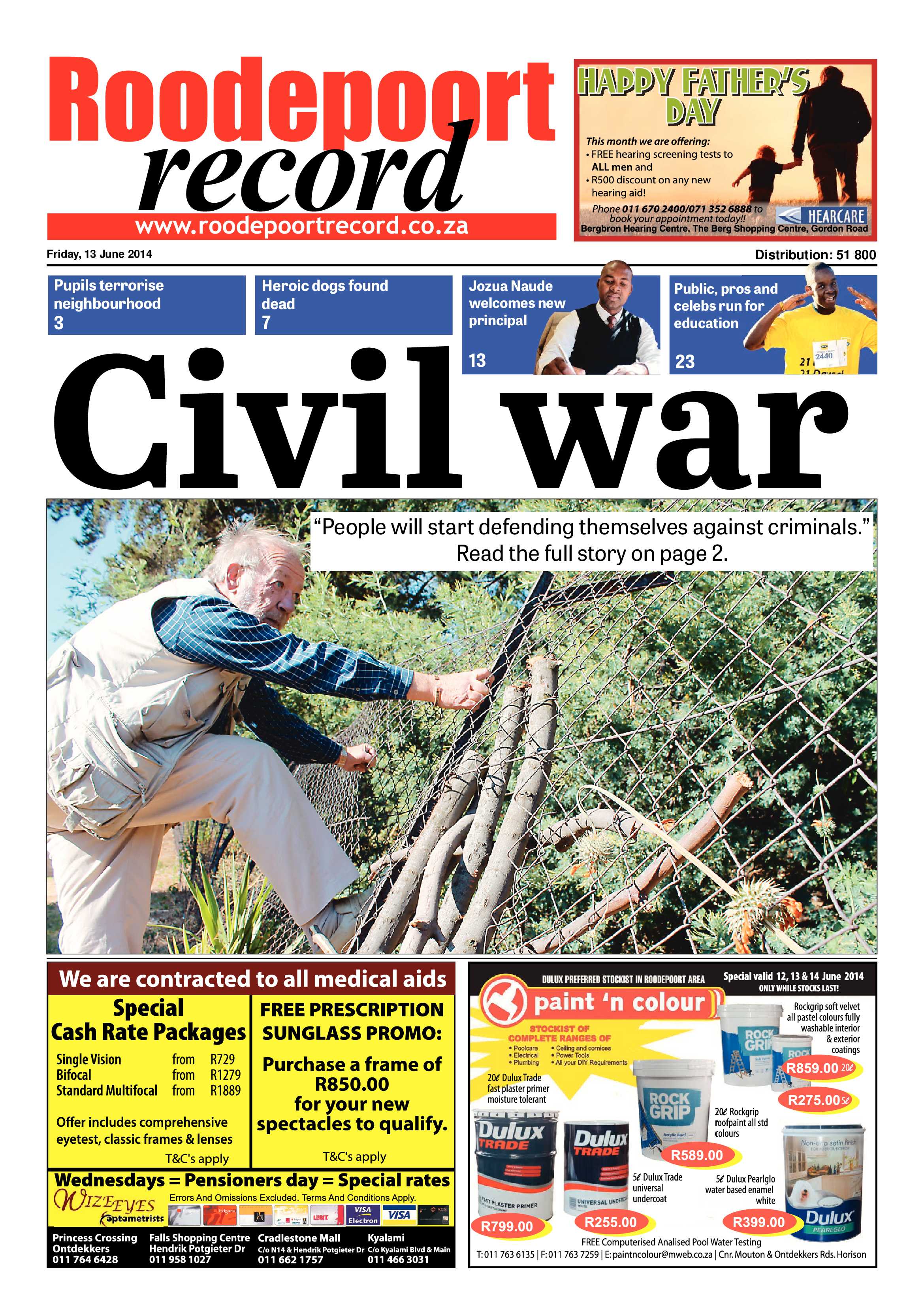 Roodepoort Record 13 June 2014 page 1