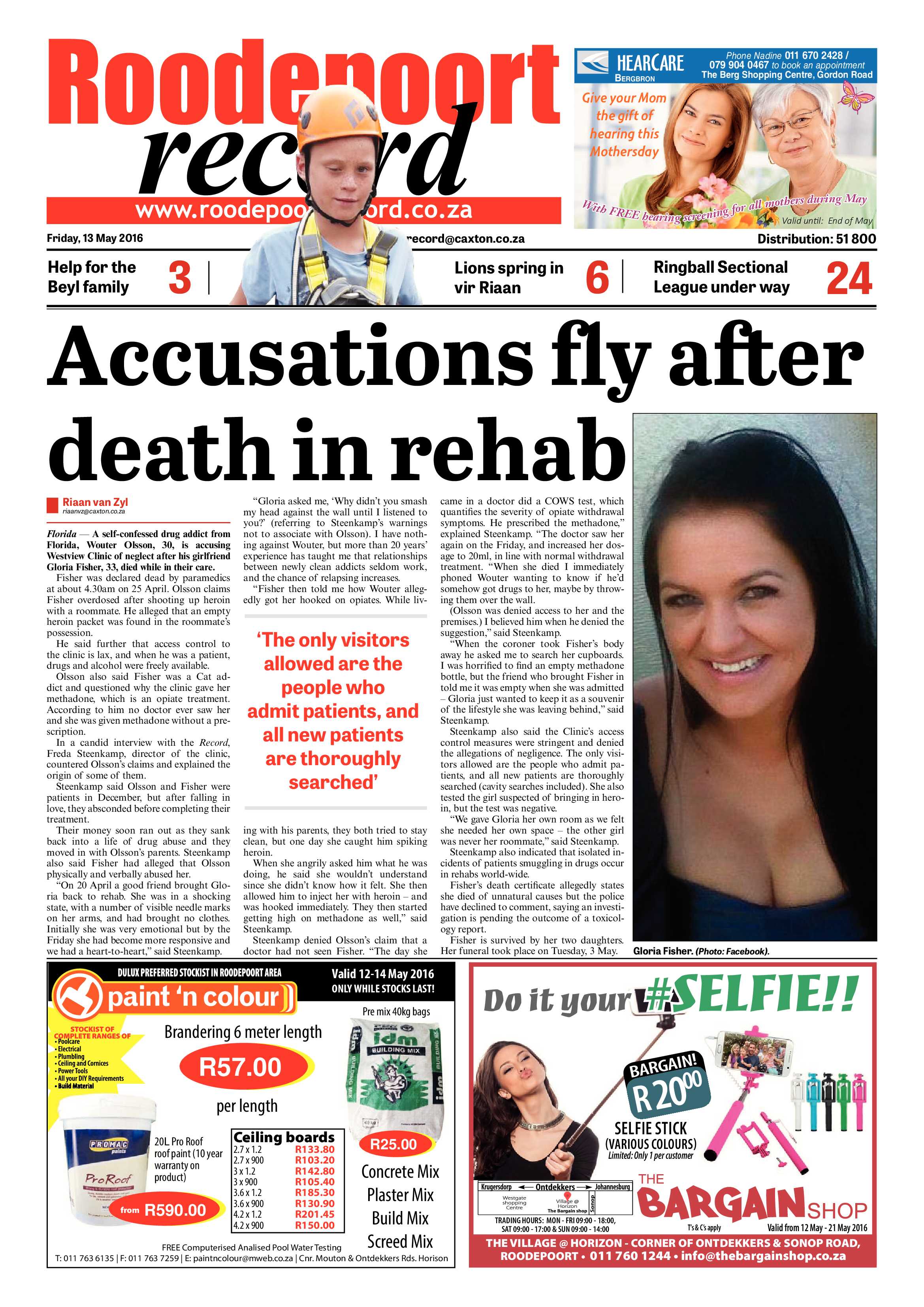 Roodepoort Record 13 May 2016 page 1