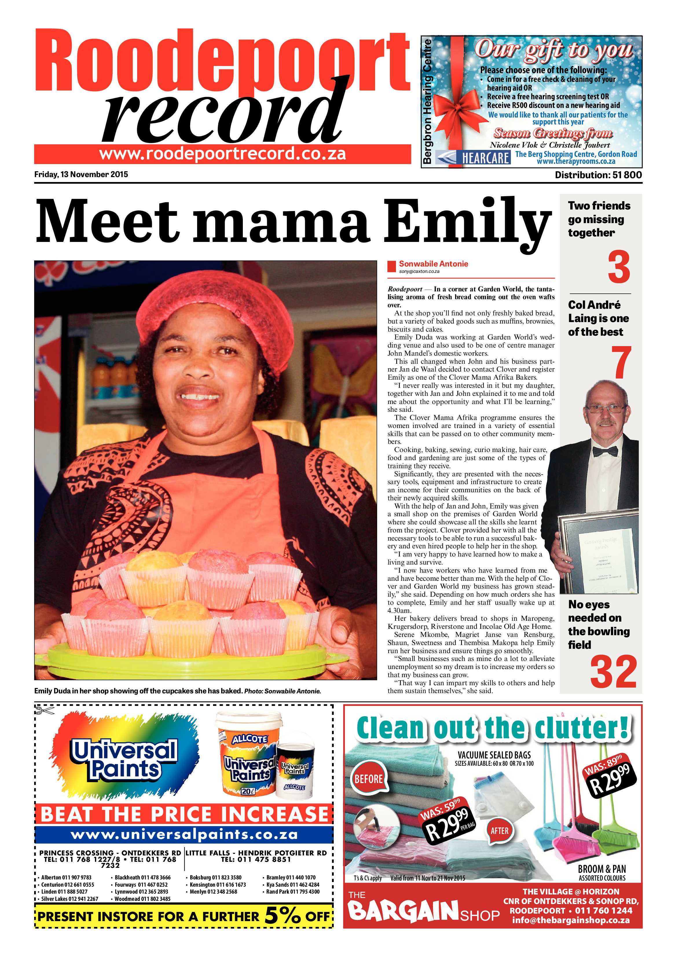 Roodepoort Record 13 November 2015 page 1