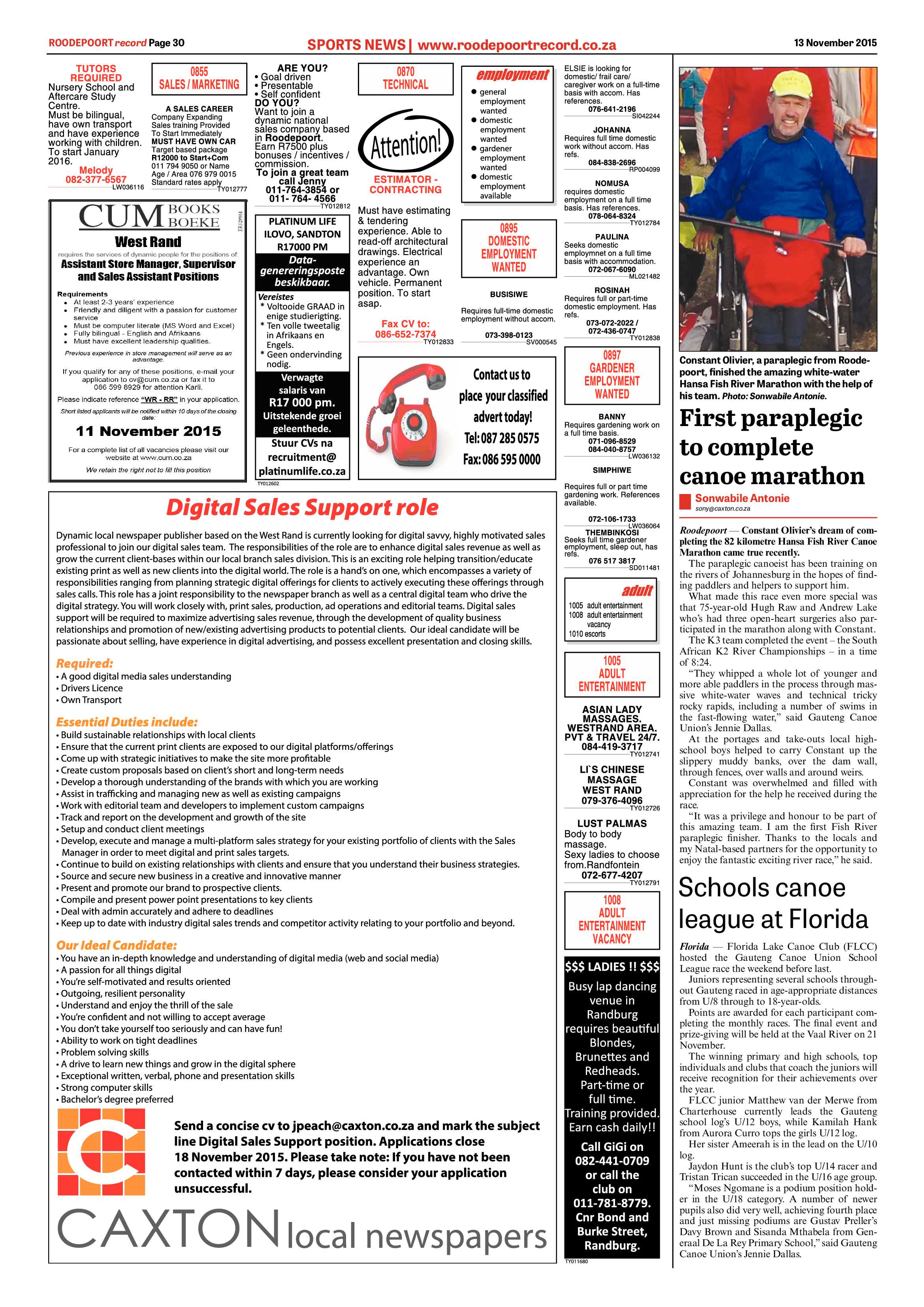 Roodepoort Record 13 November 2015 page 30