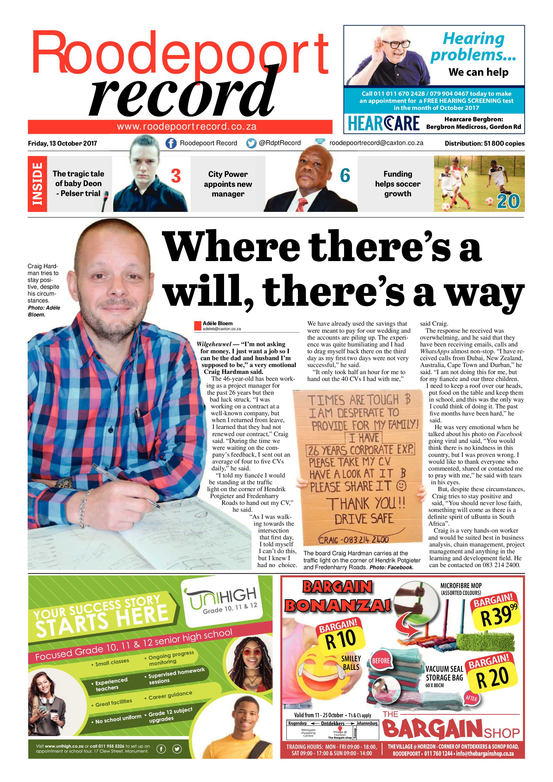 Roodepoort Record 13 October 2017 page 1