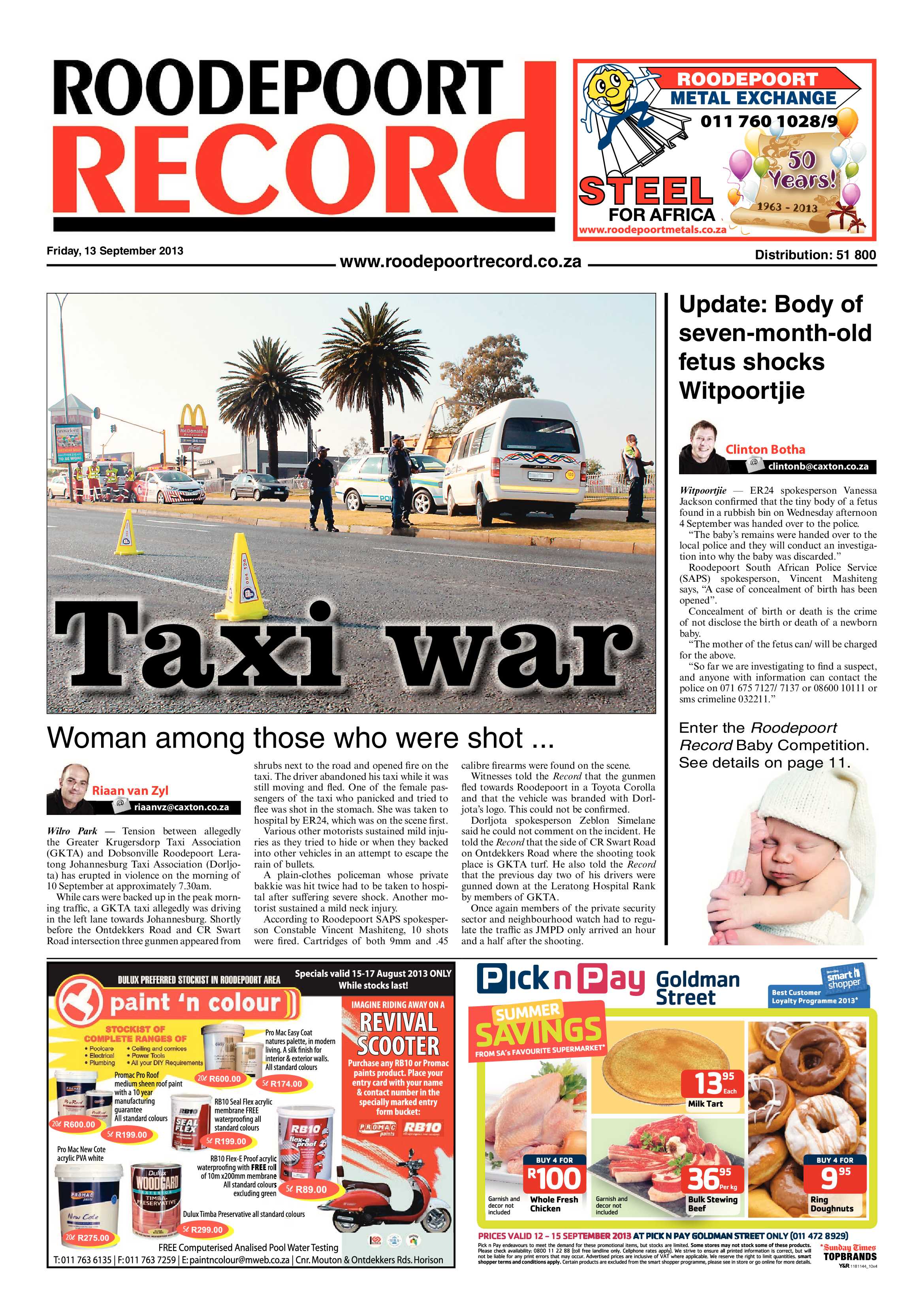 Roodepoort Record 13 September 2013 page 1