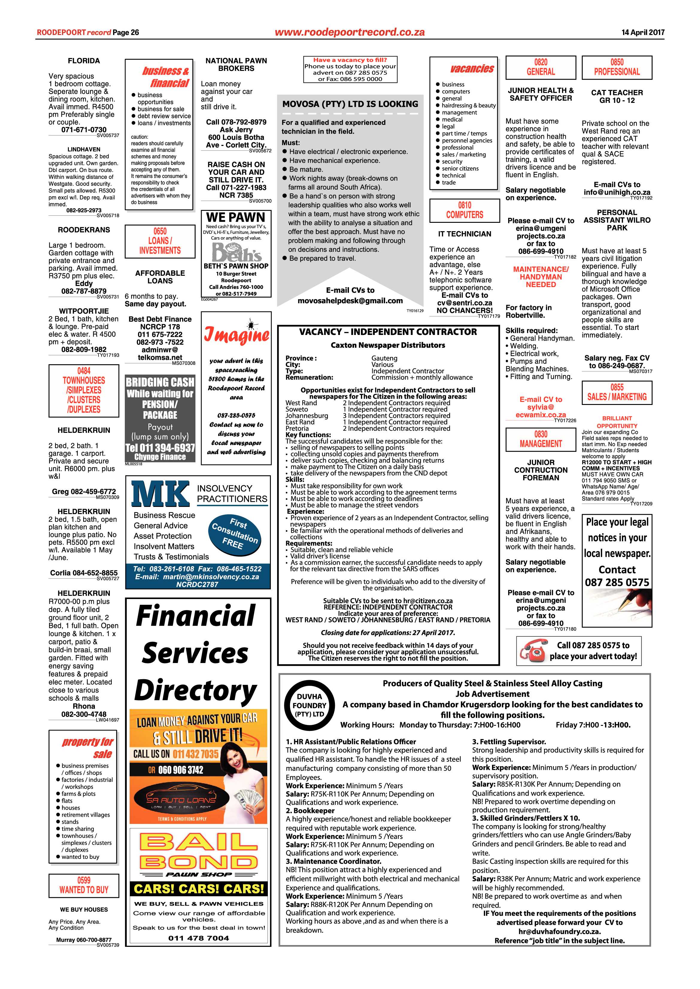 Roodepoort Record 14 April 2017 page 26