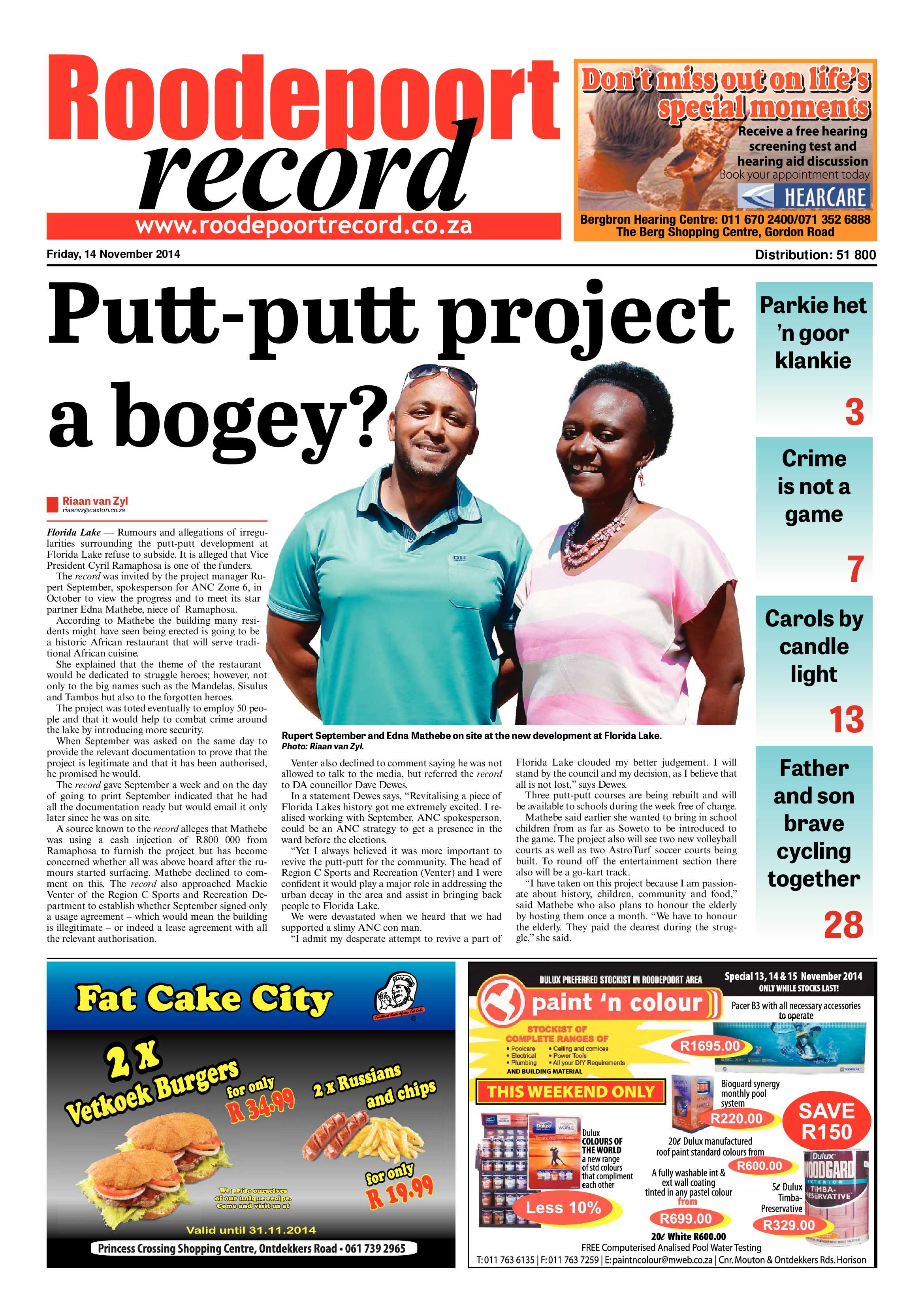 Roodepoort Record 14 November 2014 page 1