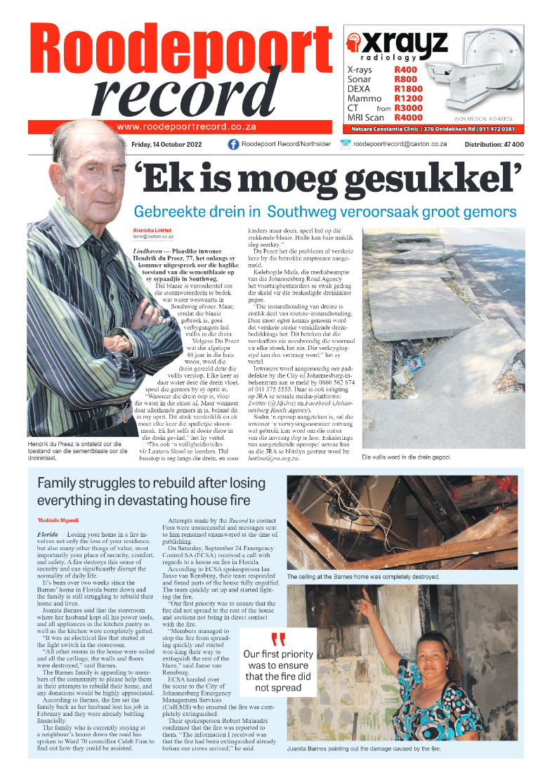 Roodepoort Record 14 October 2022 page 1