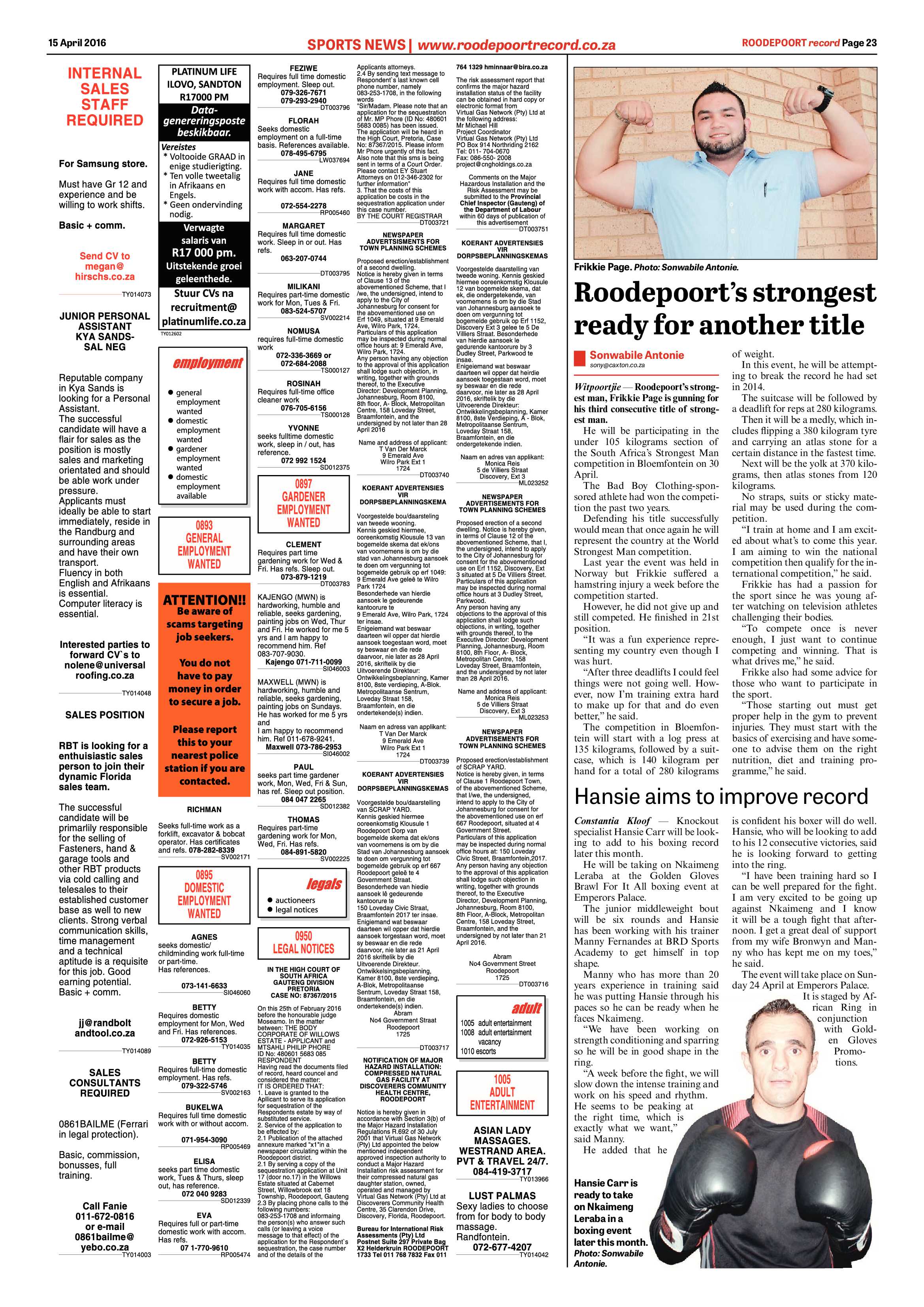 Roodepoort Record 15 April 2016 page 23