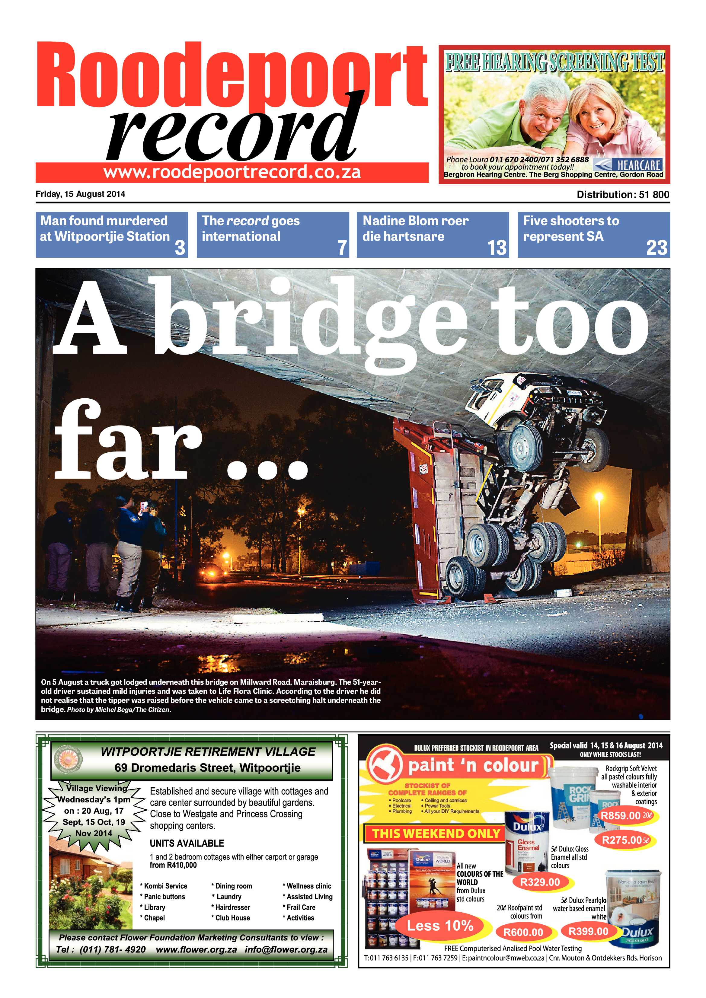 Roodepoort Record 15 August 2014 page 1