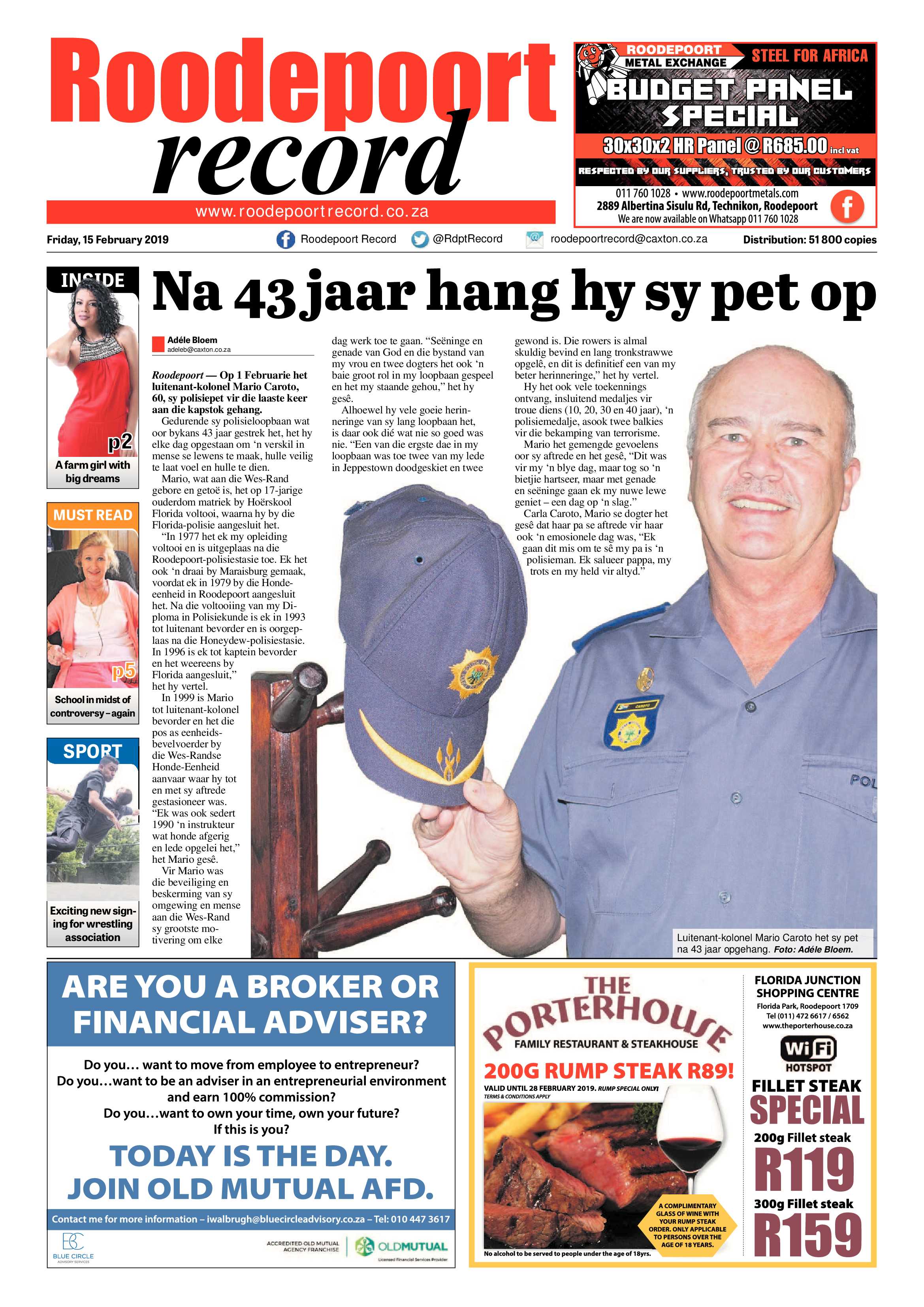 Roodepoort Record 15 February 2019 page 1