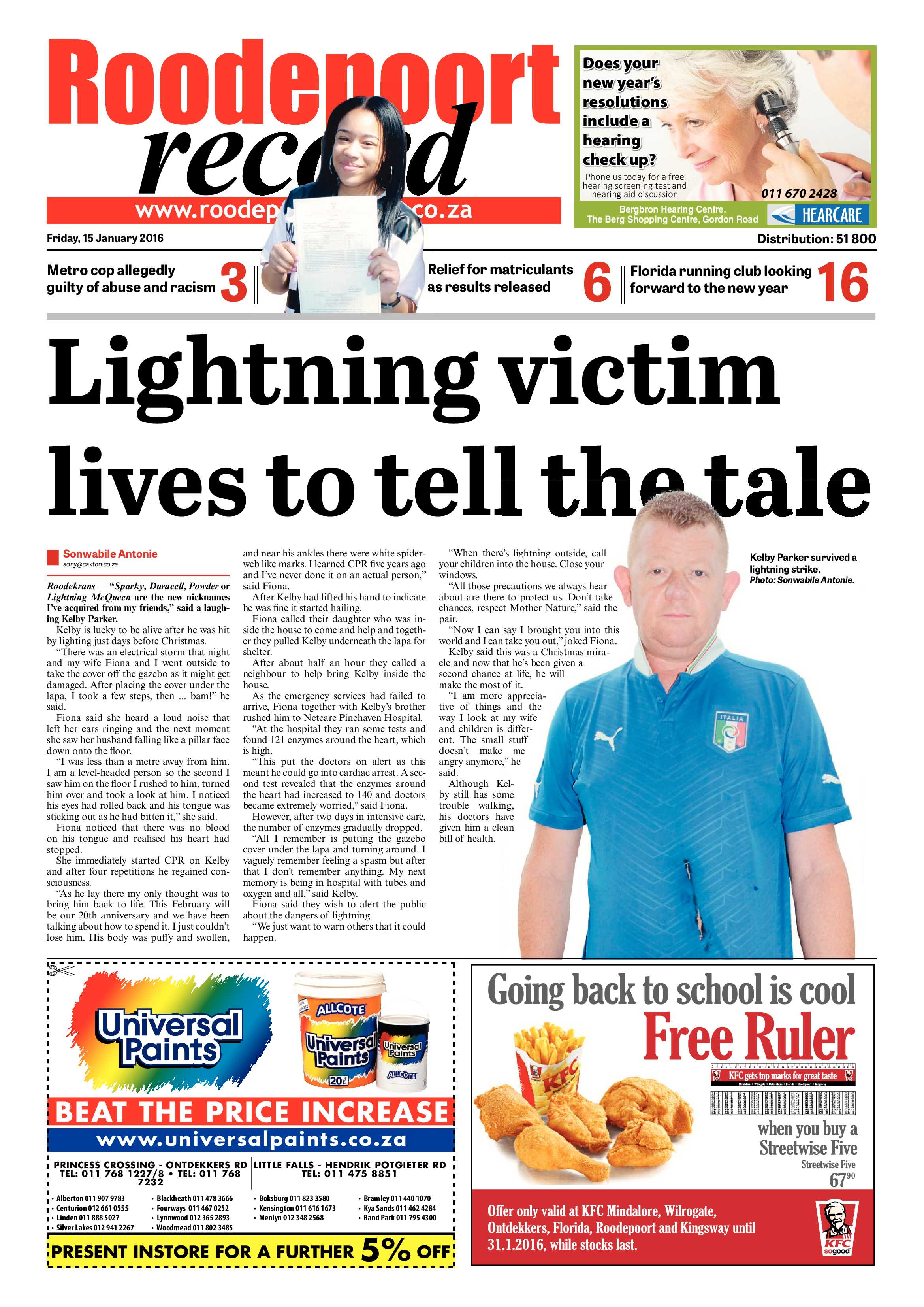 Roodepoort Record 15 January 2016 page 1